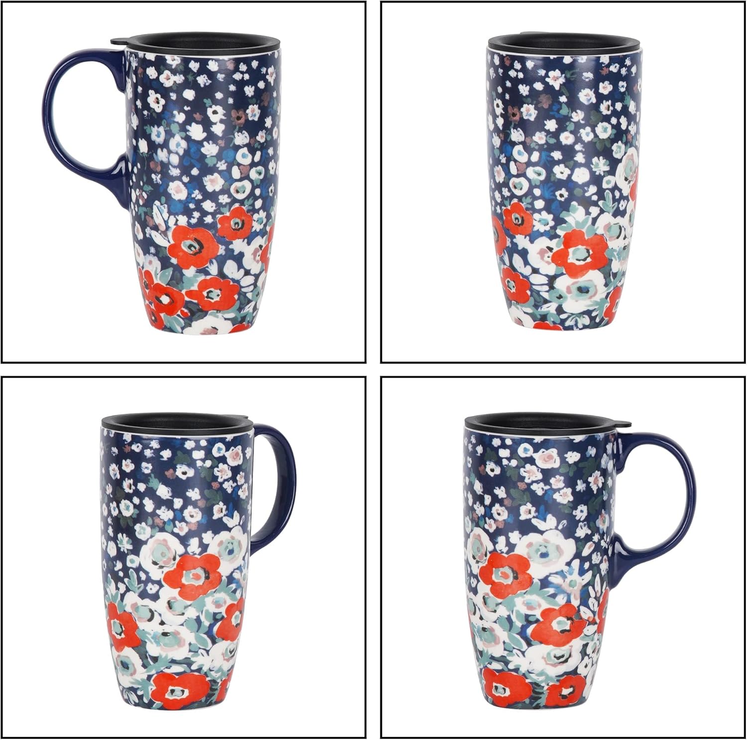 Topadorn Taza de cerámica de café Taza de té de porcelana con tapa 17oz. Floral