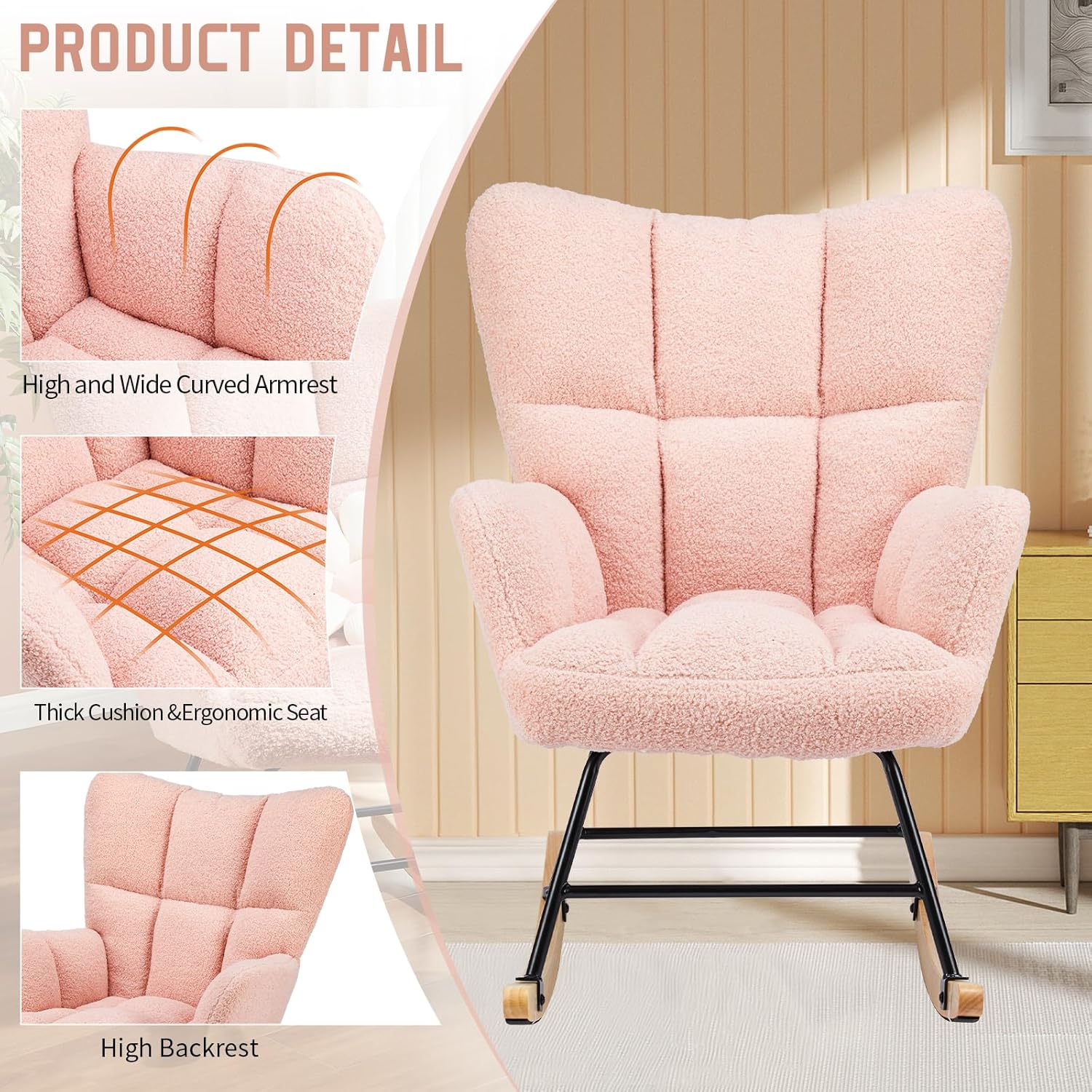 Respaldo alto mecedor y cómodo asiento acolchado, sillas reclinables para enfermería, tapizado de peluche, moderno sillón para guardería, sala de