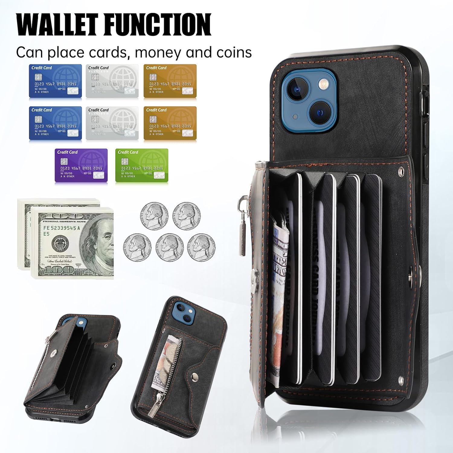 Asuwish Funda de teléfono para iPhone 13 Mini con protector de pantalla de vidrio templado y correa cruzada de muñeca con cordón para tarjetas de