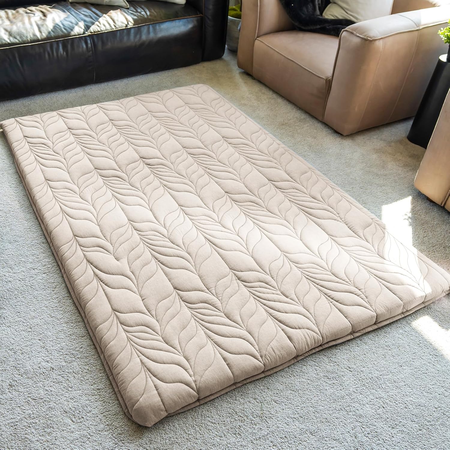 ZonLi Colchón japonés de suelo tipo futón, tamaño individual, tapete de tatami enrollable grueso con funda lavable 100% algodón, plegable y