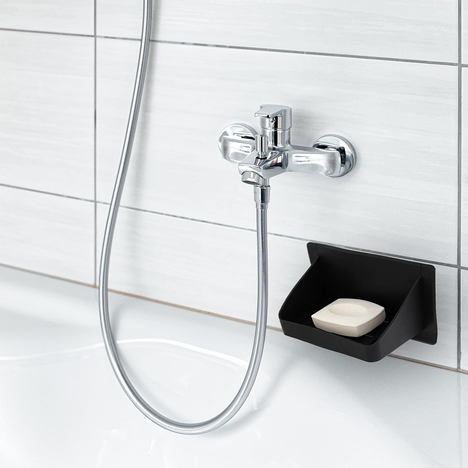 Lot45 Jabonera de silicona, soporte para jabón de ducha gris, soporte de esponja para fregadero montado en la pared para baño o cocina