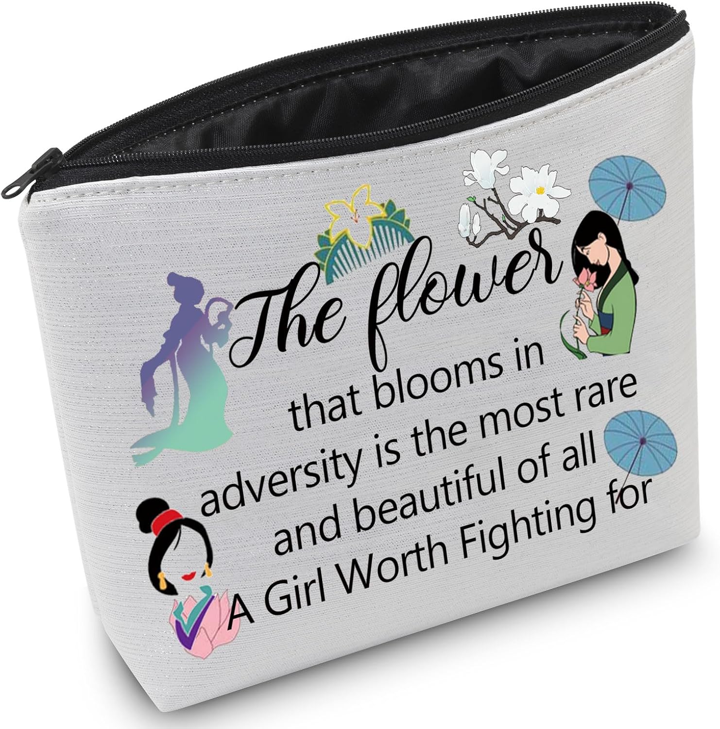 BNQL Mulans – Regalos para mujeres y niñas, bolsa de maquillaje de princesa Mulans para cosméticos, regalos para fanáticos de las flores, regalos