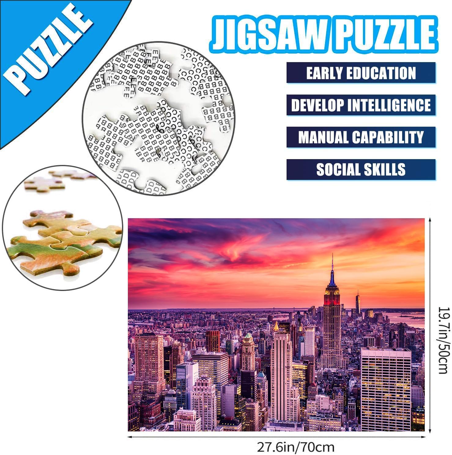 Paquete de 2 rompecabezas de 1000 piezas para Boston Downtown Skyline y New York City Midtown, rompecabezas para adultos de 1000 piezas en adelante,
