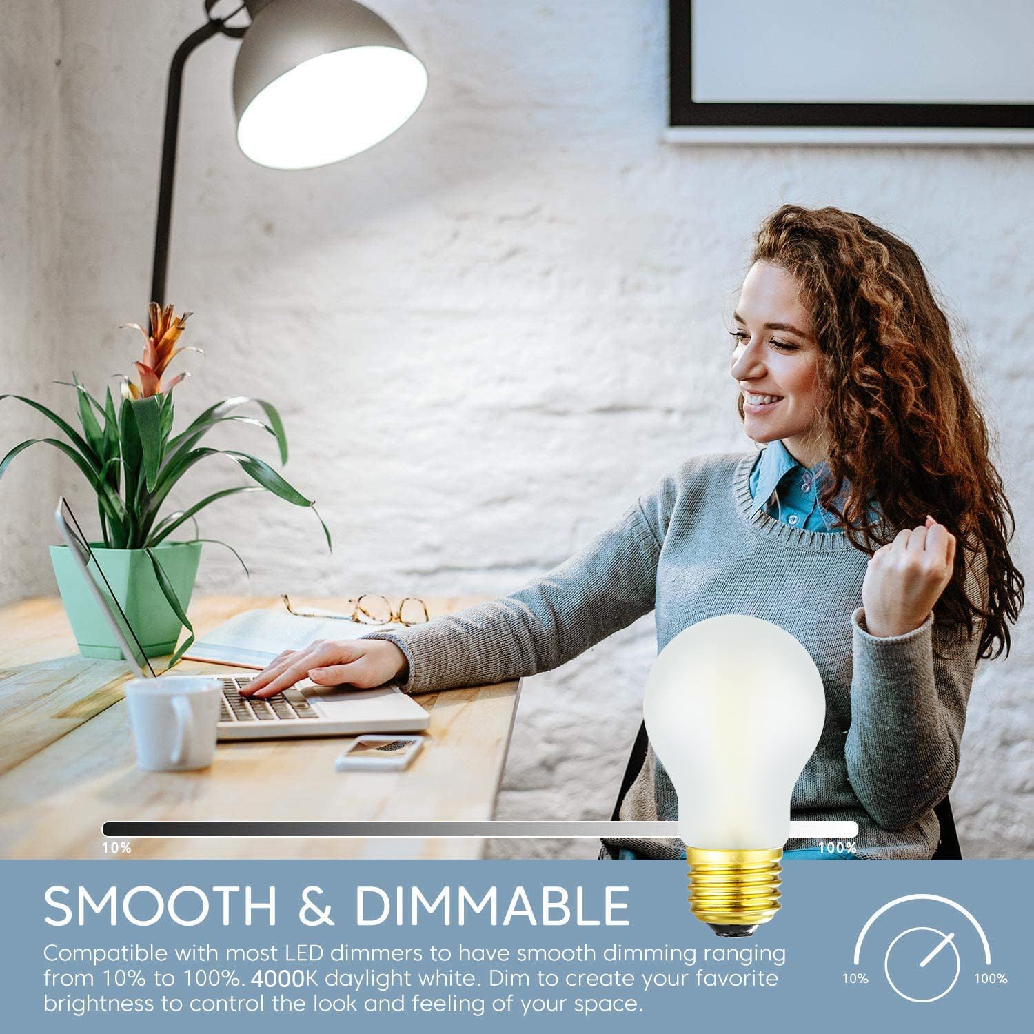 Bombilla LED E26 esmerilada de 6 W igual E26 Edison bombilla 60 W blanco neutro 4000K E26 bombilla regulable AC120V 600lm A15 bombilla LED para