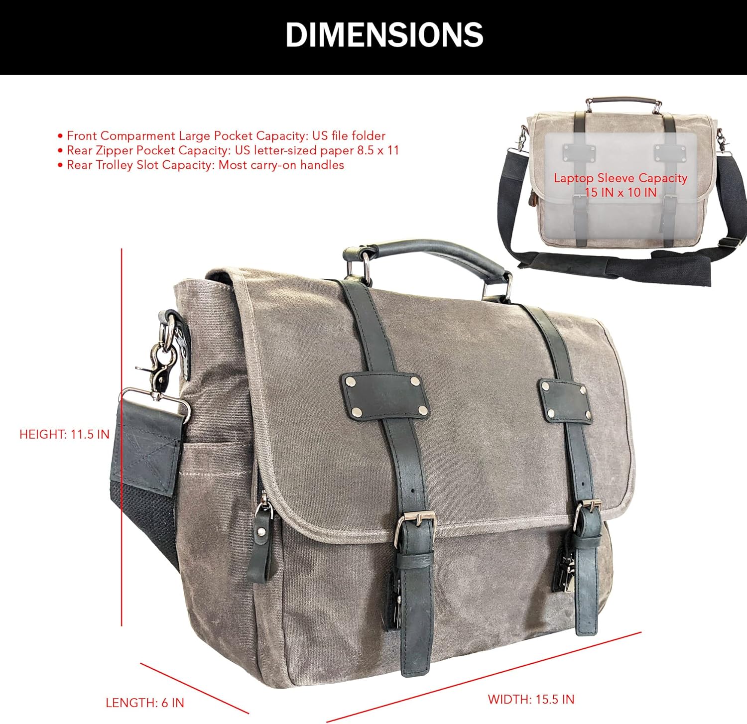 Bolsa de mensajero de lona para hombres, funda para laptop, cartera  Profesionales de oficina, estudiantes escolares, viajes  Lona encerada, cuero