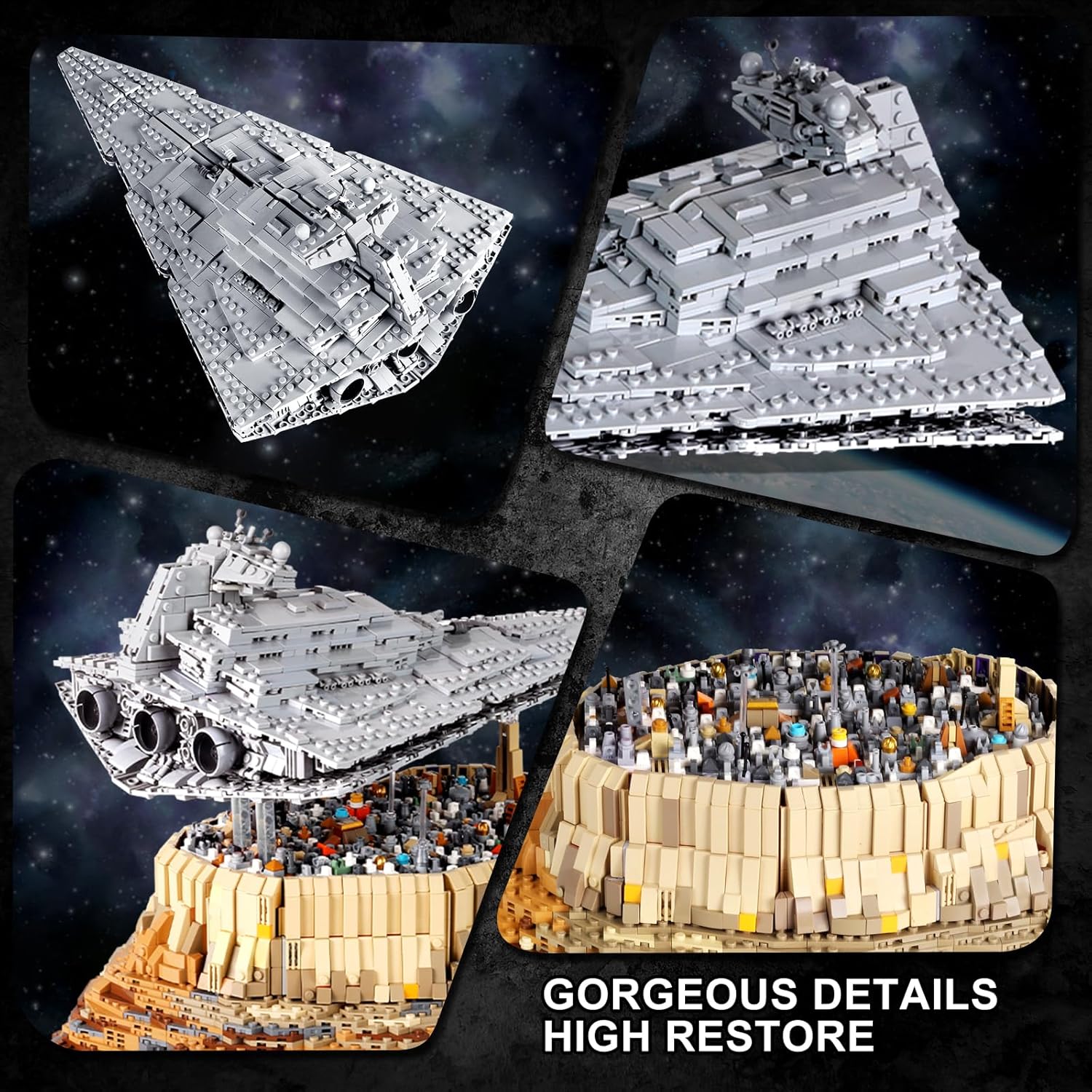 WLOXBKF MOC Starship Cruise Super UCS Imperial Star Destroyer City The Empire Over Jedha City Building Kits,Star Plan UCS Collectible Set for Adults