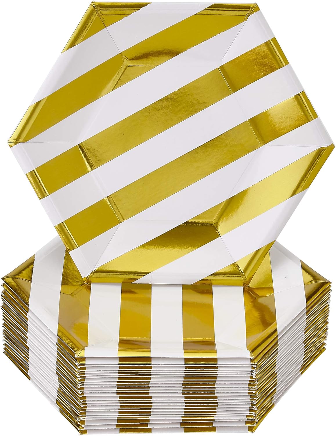 SILVER SPOONS Platos laterales desechables  24 piezas  Hecho de materiales de papel pesados  Rayas – Oro  7.5 pulgadas