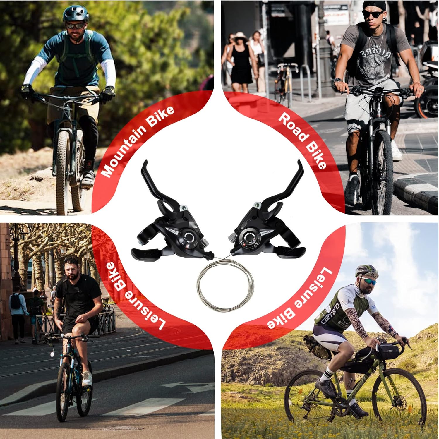 Palancas de freno de bicicleta, palanca de cambios de bicicleta de montaña de 3 x 8 y 24 velocidades con indicador de engranajes, transmisión de