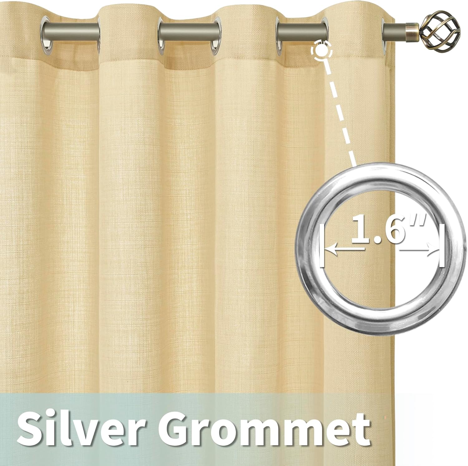 LAMIT Cortinas de lino beige camello para sala de estar, 84 pulgadas, cortinas texturizadas de lino sintético con ojales, paneles de arpillera