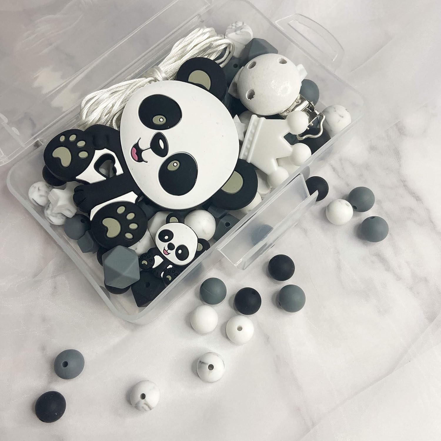 Juego de pandas de cuentas sueltas de silicona, collar de bricolaje, accesorios de joyería