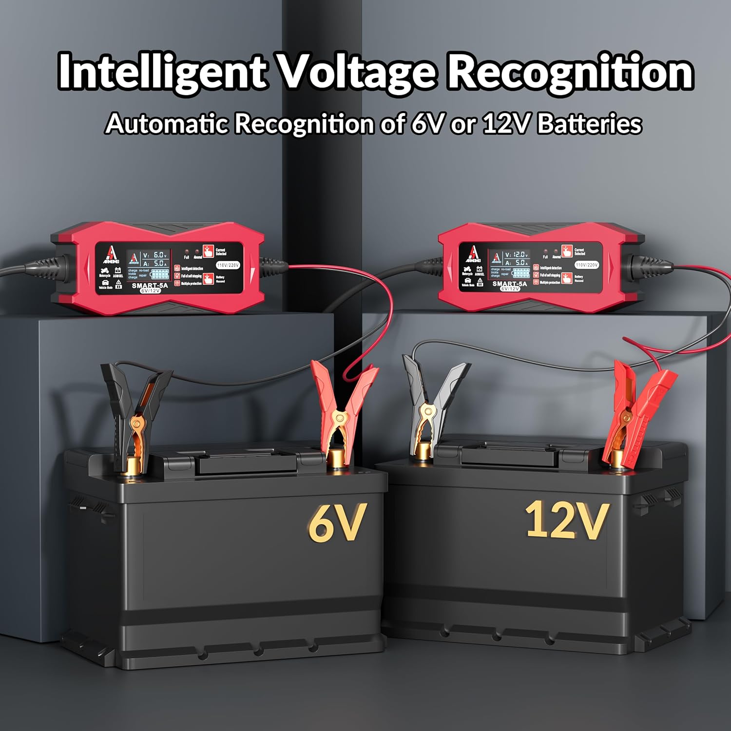 Cargador de batería de coche inteligente 3 IN1 1A2A5A, cargador de batería automotriz 6V12V, cargador de batería de doble voltaje 110V220V