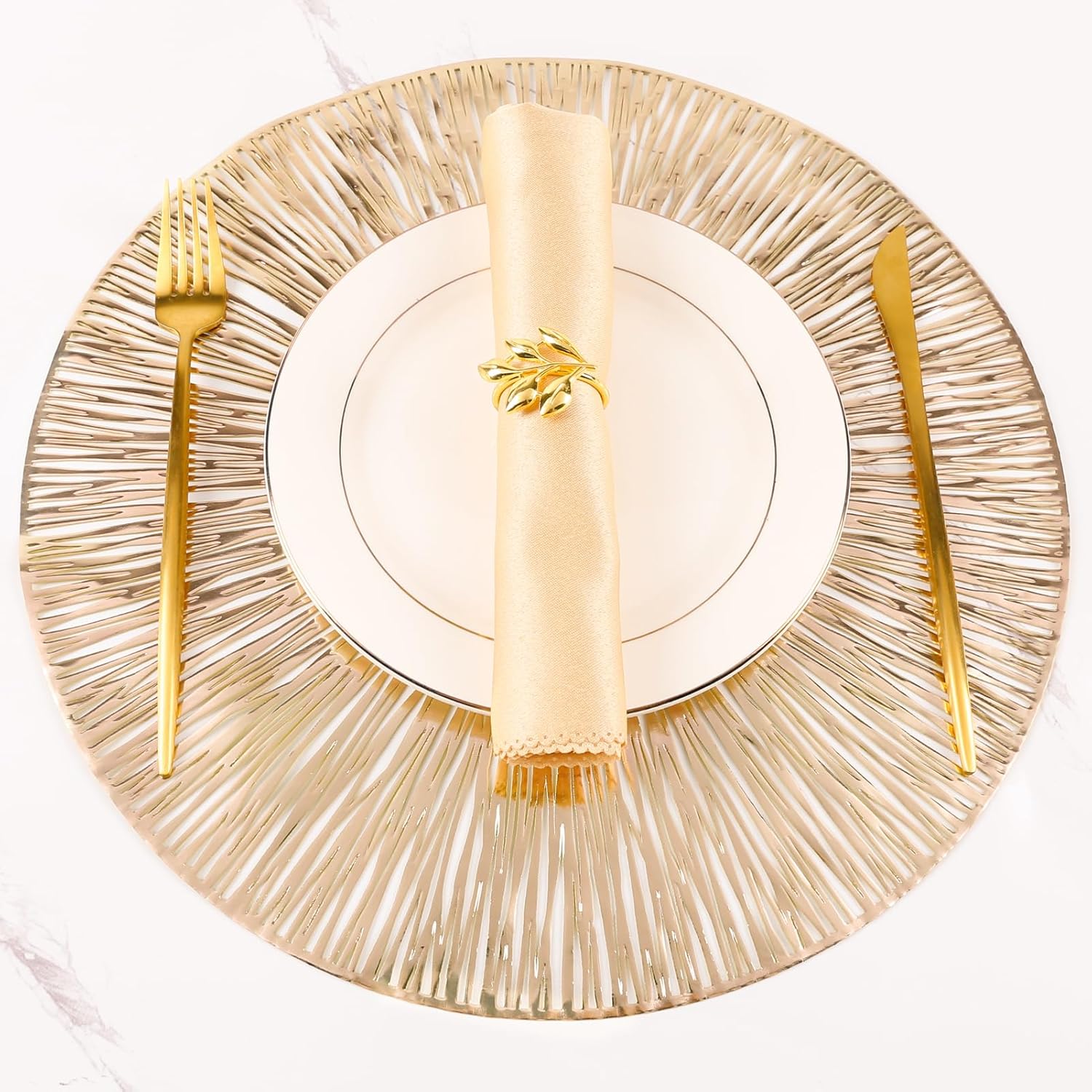 Evevda Juego de 6 manteles individuales redondos para mesa de comedor, manteles individuales de vinilo metálico prensado de plástico, decoración de