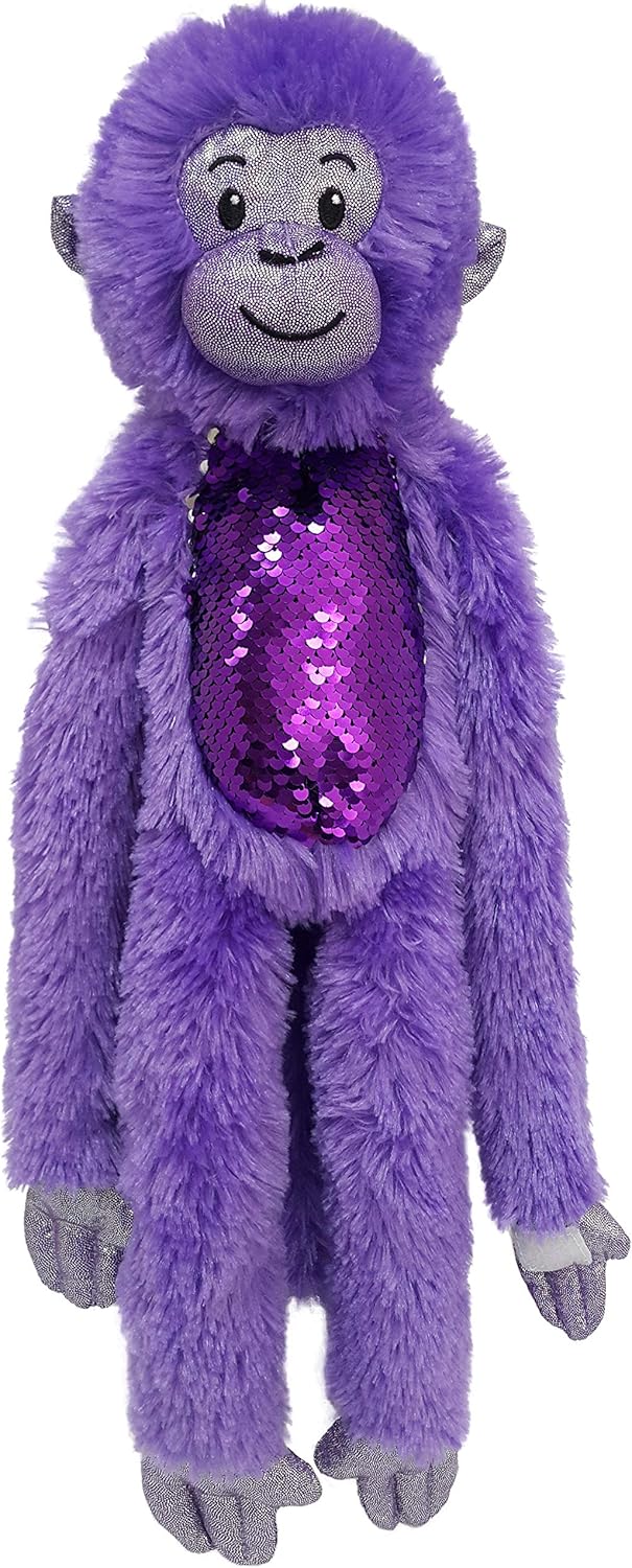Mono Funkee morado brillante con manos de velcro y vientre de lentejuelas, 21 pulgadas de alto