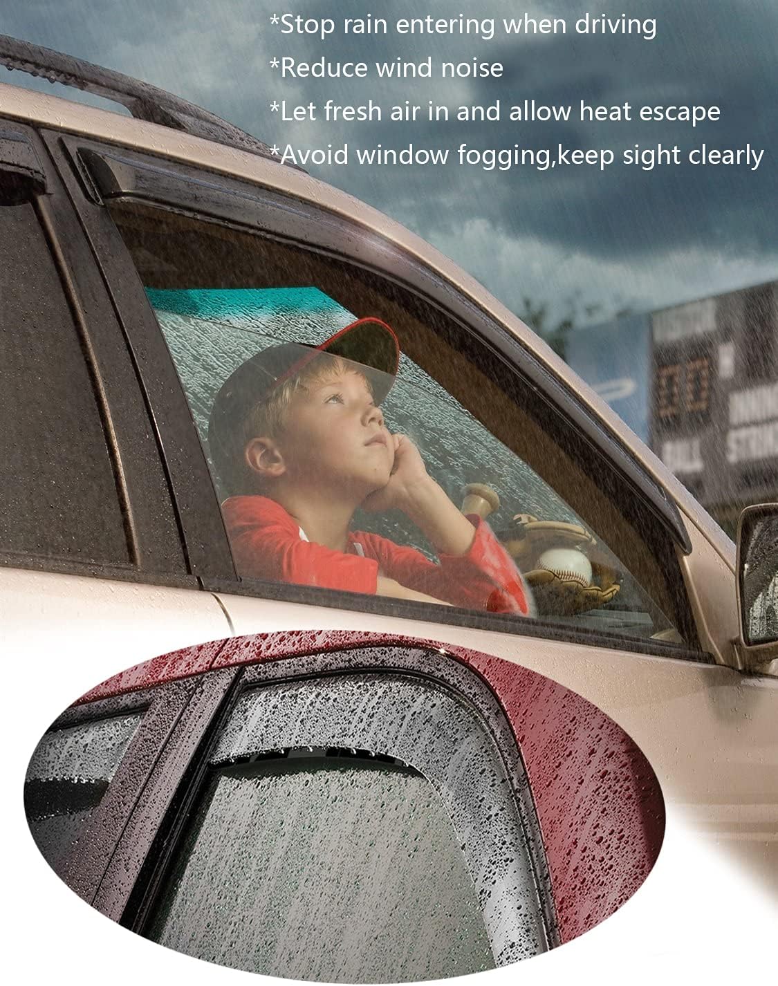 Deflector de viento para ventana lateral, 2 protectores de lluvia con cinta de canal, visera de ventana para Jeep Wrangler JK 2007-2018 modelo de 2