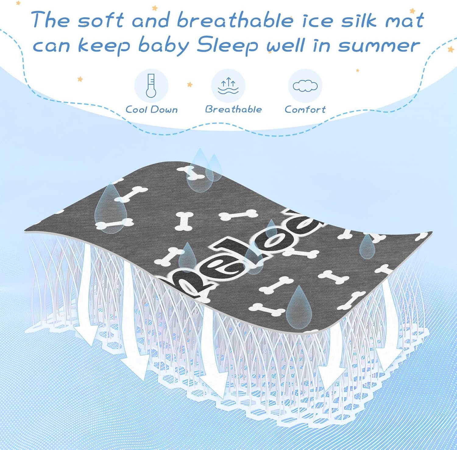 Custom Dog Bone Crib Mattress Protector Pad for Boys Girls Baby Ice Silk Mat Bed Toddler Mattress Pad Cooling Mattress Topper for Crib Mattress, 52″