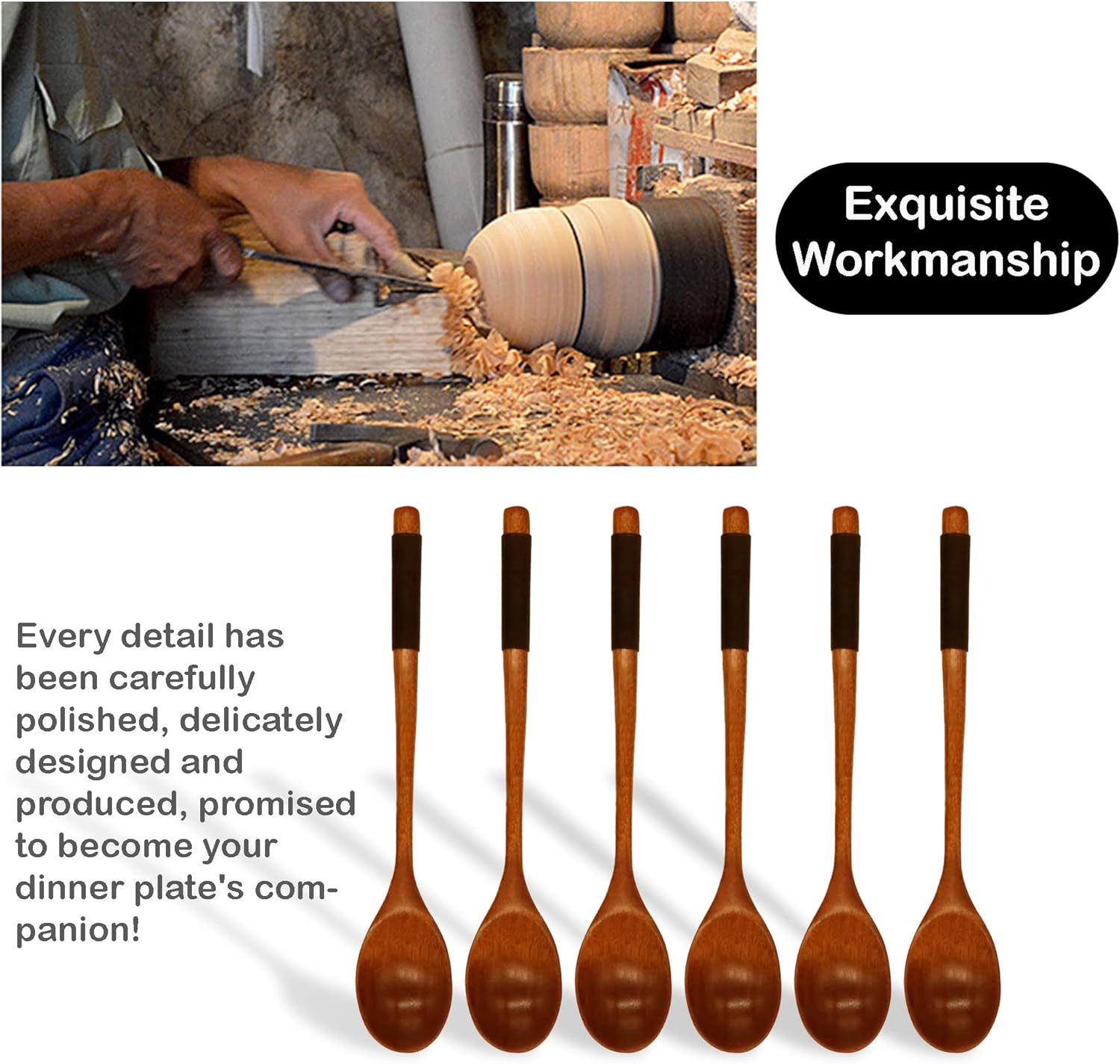 Cucharas de madera para comer, cucharas de sopa de madera Muulaii, cuchara de mango largo con utensilios de cocina de estilo japonés para cocinar