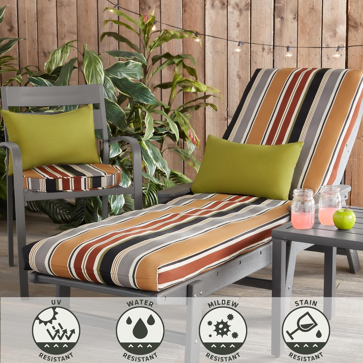 Greendale Home Fashions Cojín reversible para silla de salón para exteriores, color espresso a rayas