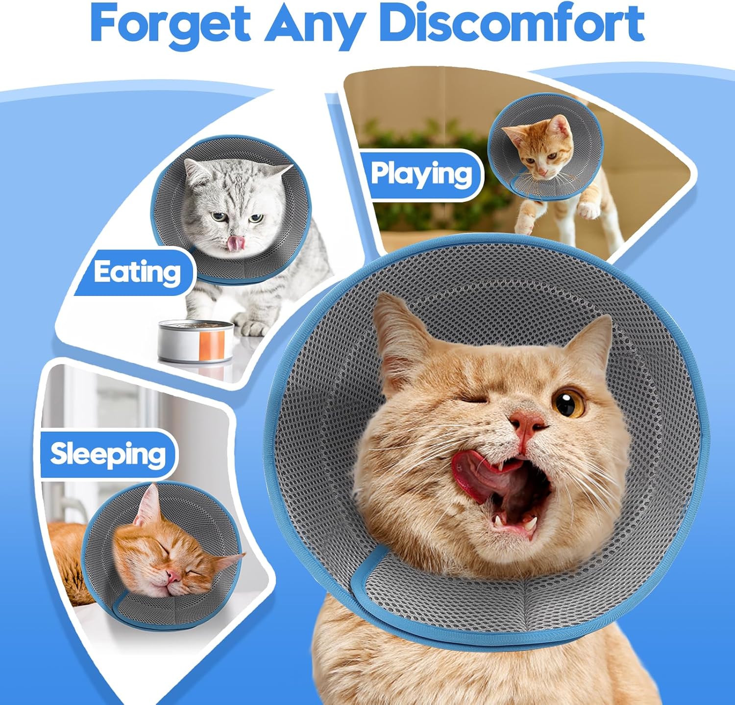 Cono de gato, collar de cono suave para evitar lamerse y rascarse, cono para gatos después de la cirugía para gatos pequeños, medianos y grandes,