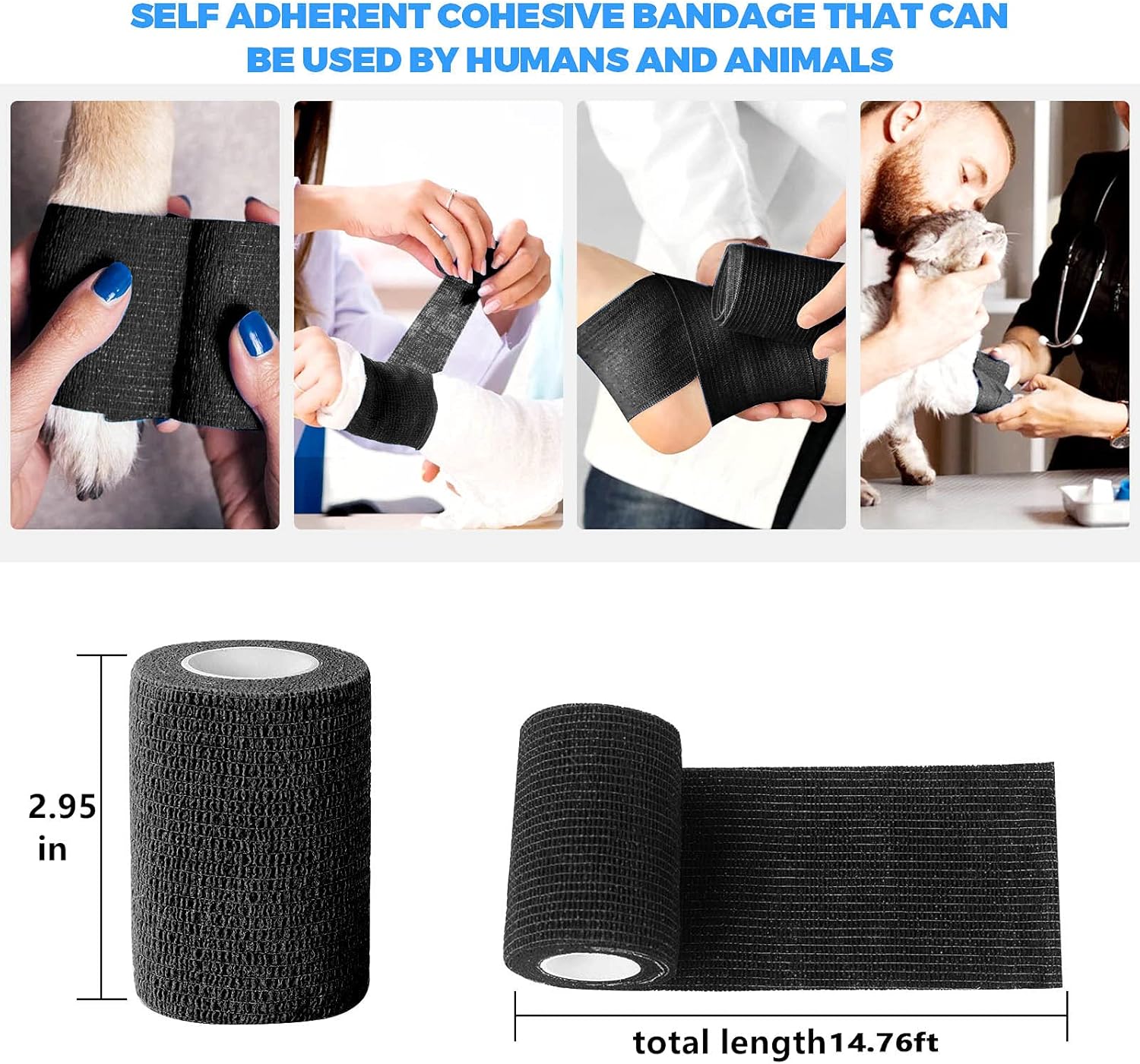 Paquete de 6 vendajes autoadhesivos de 3 pulgadas x 5 yardas, vendajes cohesivos autoadherentes para primeros auxilios, elásticos atléticos, para
