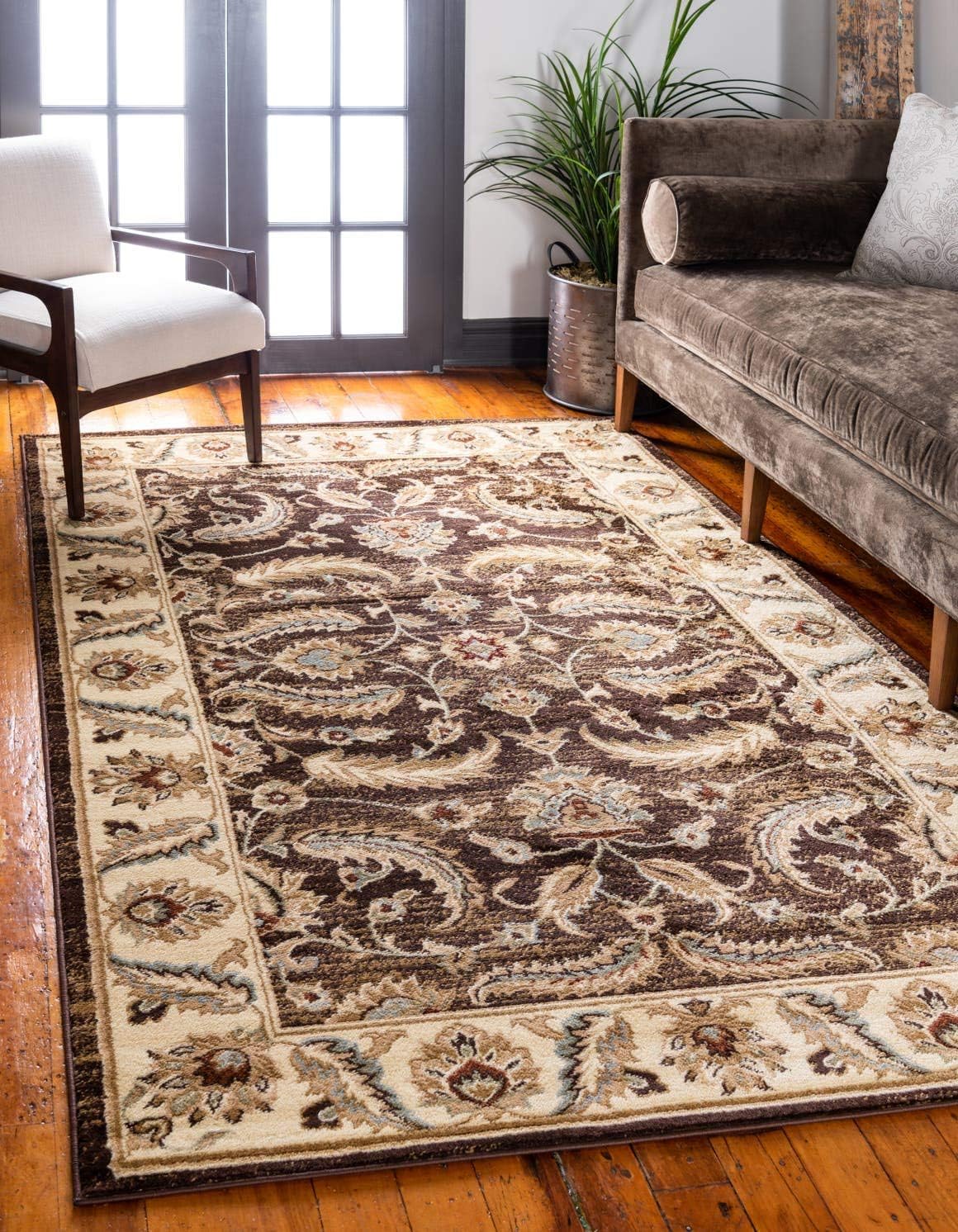 Unique Loom – Colección Voyage – Alfombra redonda tradicional oriental, marrón, Polipropileno, MarrónAzul Claro
