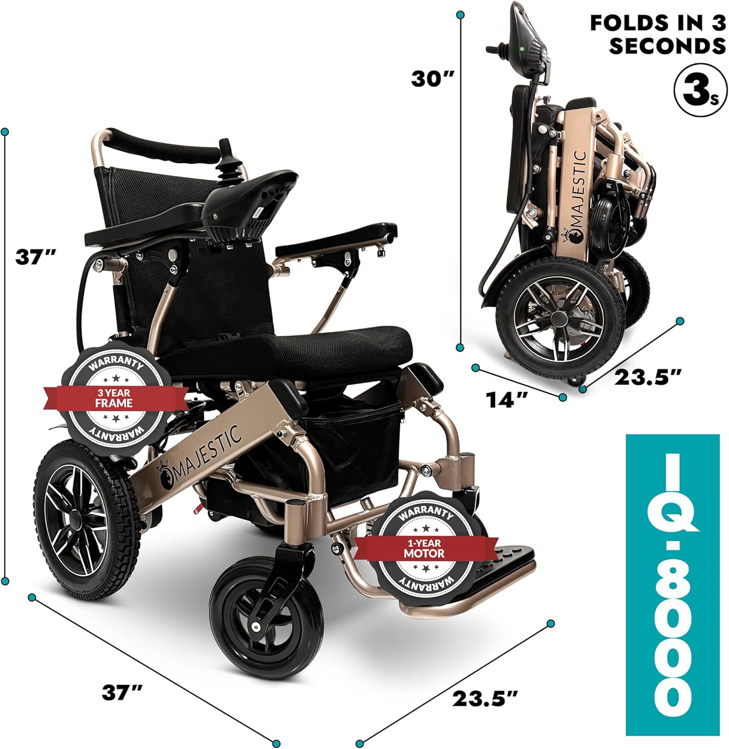 Majestic – Sillas de ruedas eléctricas para adultos, silla de ruedas eléctrica plegable ligera, silla de ruedas motorizada para personas mayores,