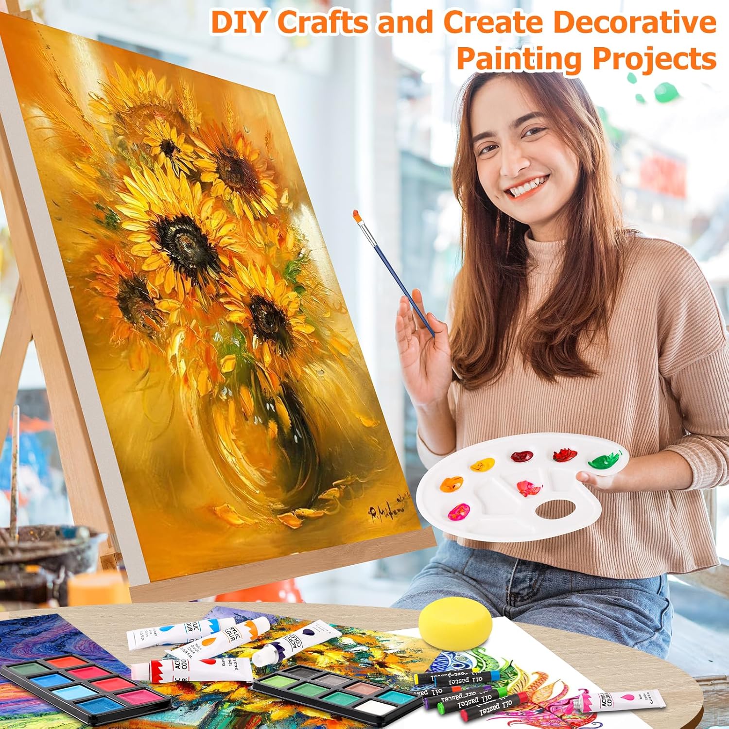 Soucolor Suministros de arte, paquete de 192 piezas de arte de lujo, suministros de pintura de dibujo, kit de arte con almohadilla acrílica,
