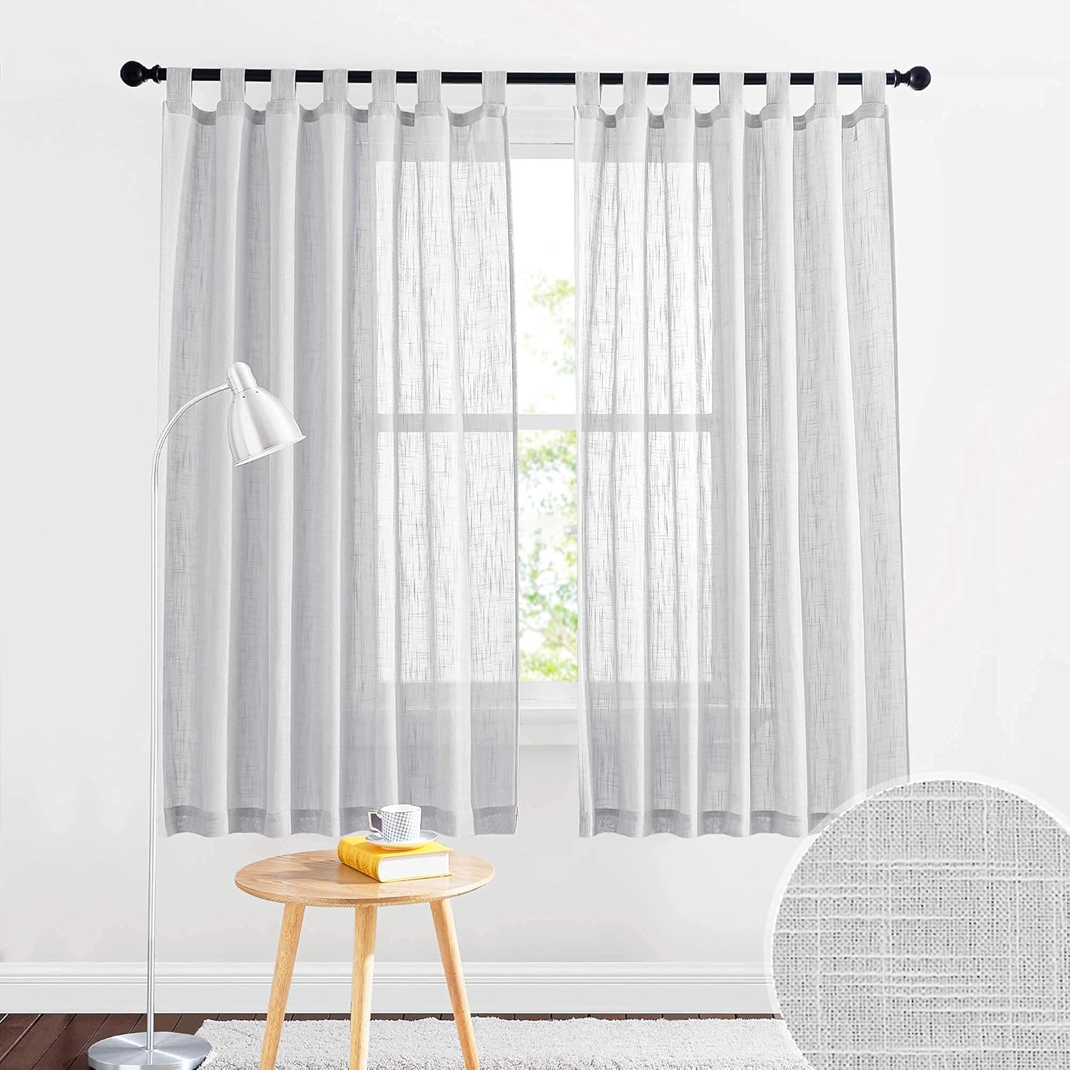 RYB HOME – Cortinas traslúcidas y semitraslúcidas de lino para privacidad, decoración de ventana, filtrado de luz y deslumbramiento para dormitorio,