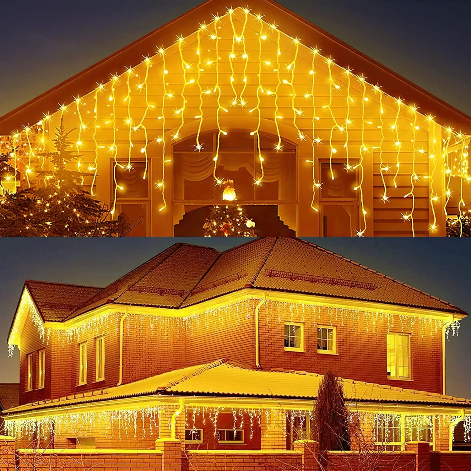 JIMACRO Guirnalda de luces solares, 16 piezas de 2.6 pies, 128 luces LED de cortina con control remoto, 16.4 pies de cortina de luces impermeables