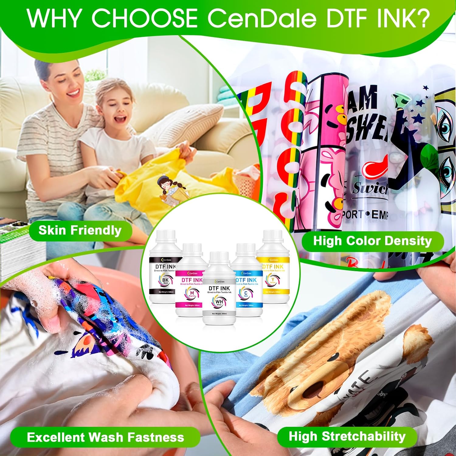 Tinta DTF prémium de 101.4 fl oz – Tinta de transferencia DTF para película de PET, tinta DTF de repuesto para Epson ET-8550, L1800, L800, XP15000,
