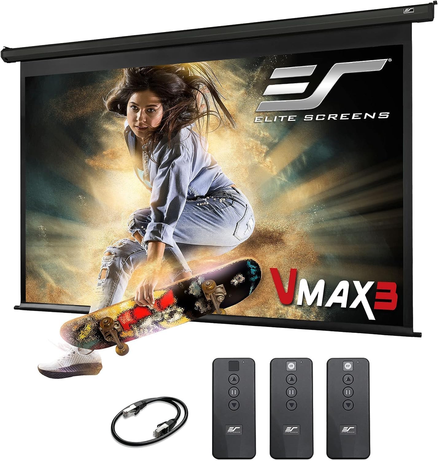 Elite Screens VMAX 3, 150 PULGADAS 169, Pantalla de proyector retráctil motorizada desplegable para juegos de película, entretenimiento VMAX150UWH3