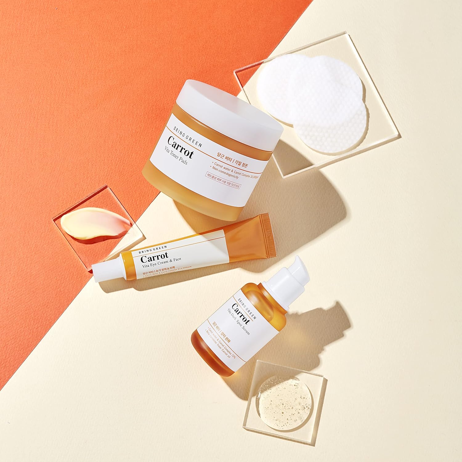 BRING GREEN Carrot Vita – Crema para ojos y cara doble set (2 unidades)  Anti-envejecimiento, arrugas de ojos con vitaminas C, B, E, retinol,