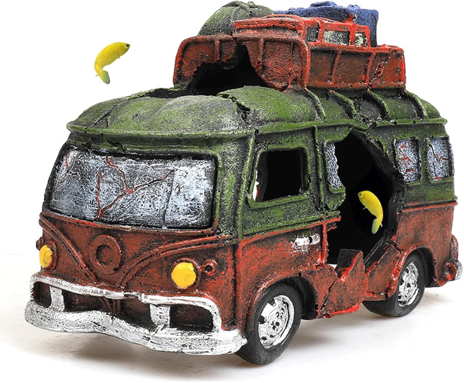 VMCN Adorno de acuario de restos de automóvil, restos de automóvil para pecera, decoración de paisaje subacuático, escondites de cuevas, suministros