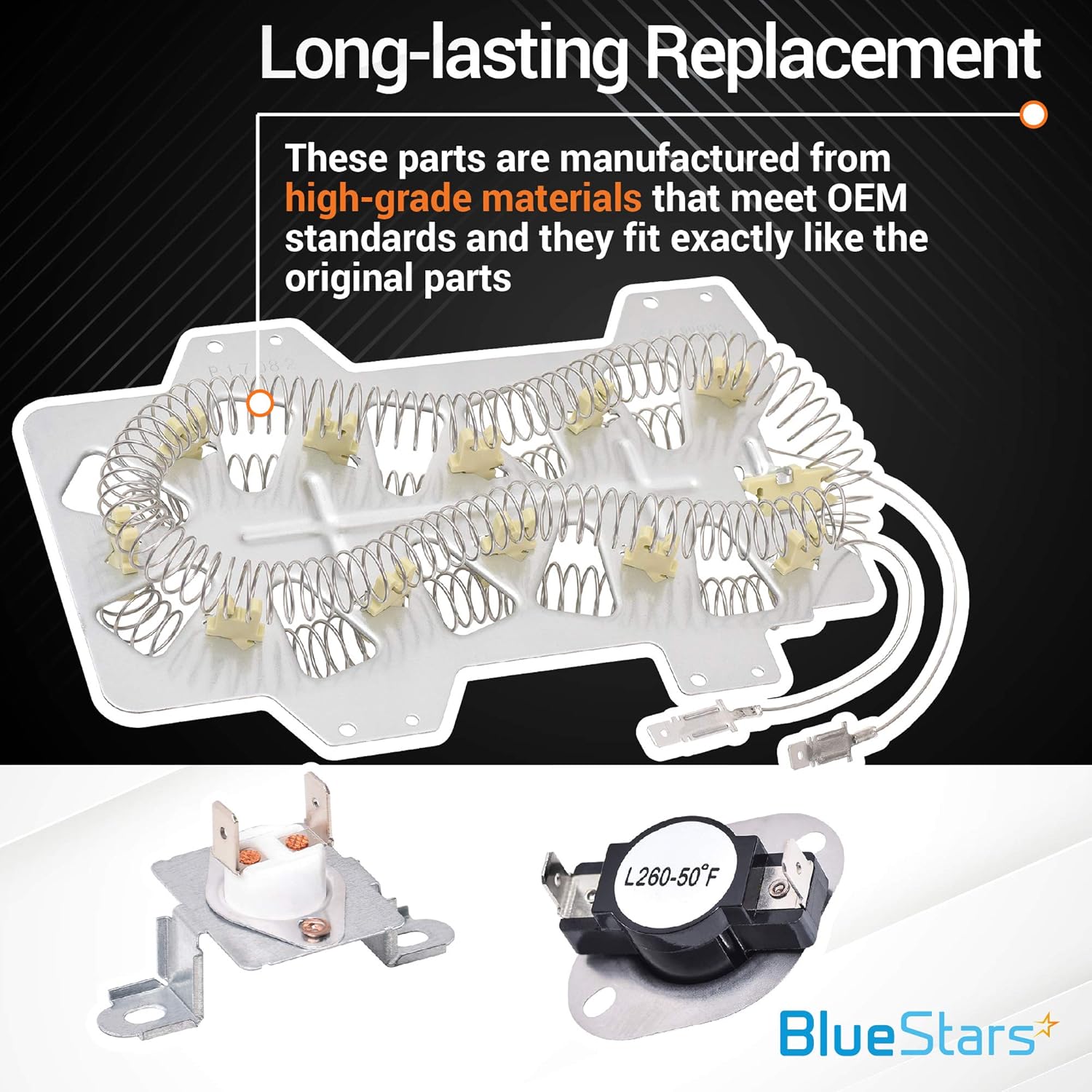 BlueStars DC47-00019A Elemento calefactor para secadora DC96-00887A DC47-00018A Térmico – Para Samsung DV45H7000EWA2 DV40J3000EWA2 DV42H5000EWA3