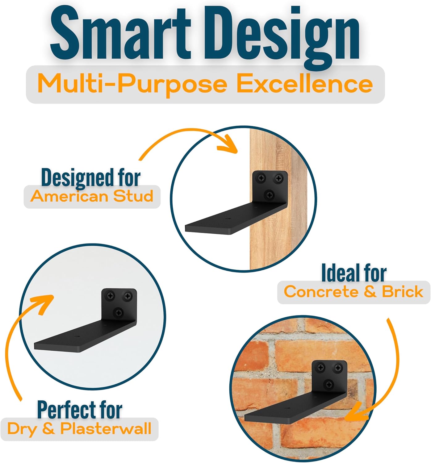 EVALD Soportes flotantes para estantes  Soportes ocultos de acero al carbono negro de 8 pulgadas para pared, cocina, guardería, repisa  Diseño