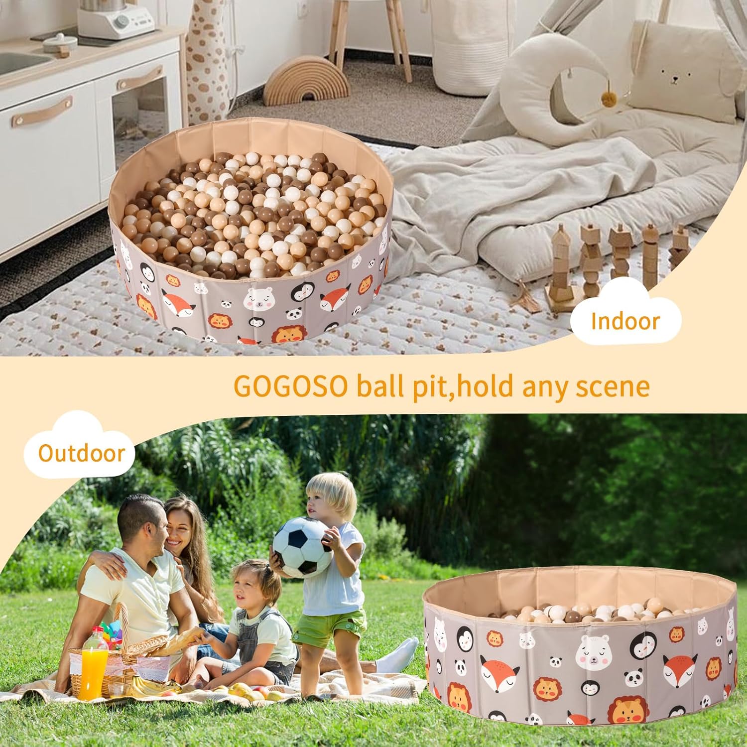 GOGOSO Pozo de pelotas para niños, perros y gatos, piscina para bebés y piscina plegable para niños pequeños, área de juego interior y exterior,