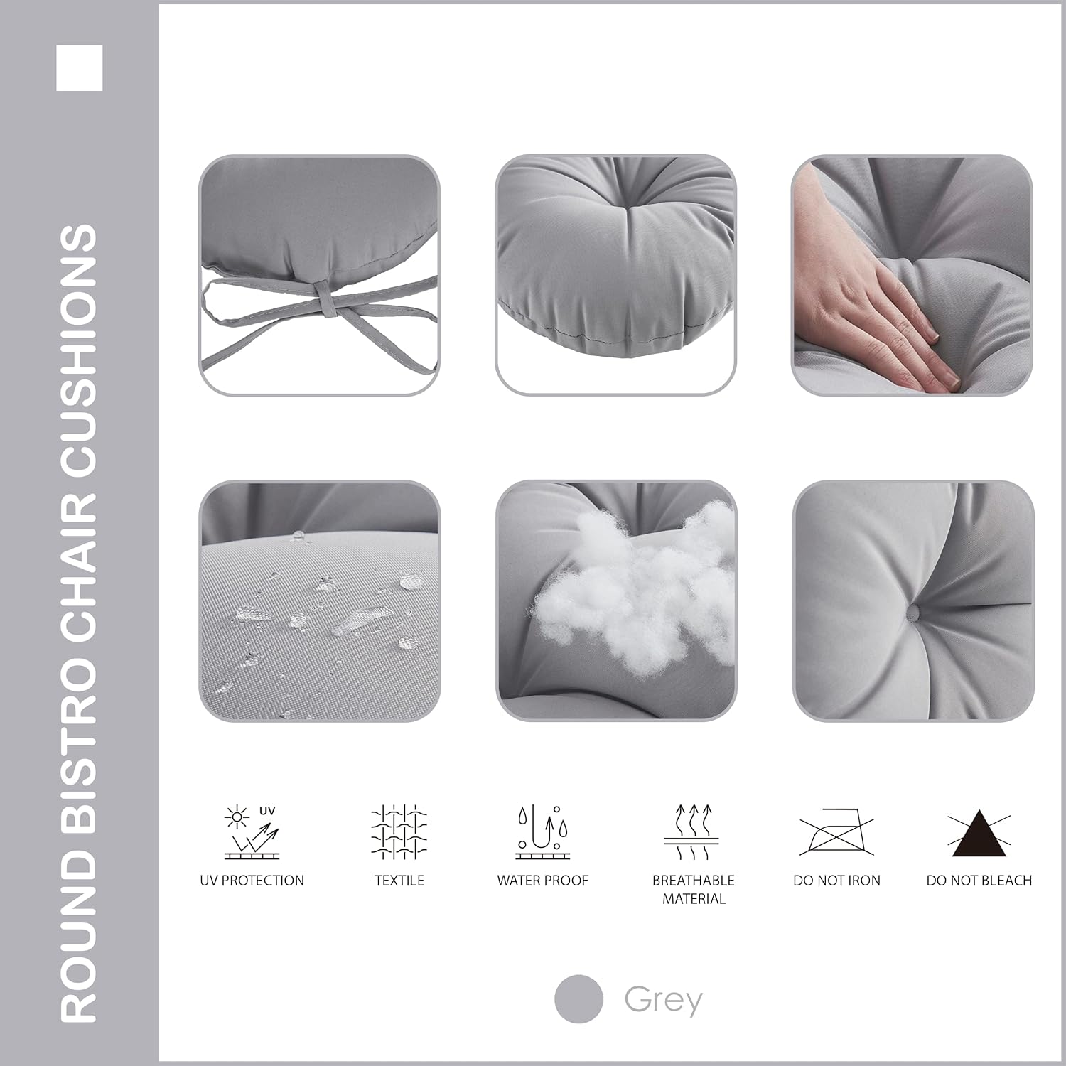 Cojines redondos para sillas de estilo bistro para exteriores, cojines de asiento redondos de 15 pulgadas con lazos para sillas de patio al aire
