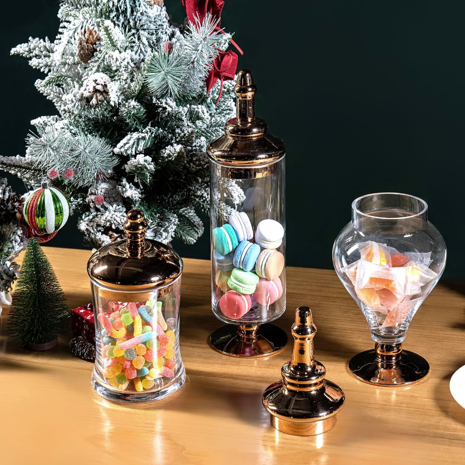 MyGift Juego de 3 tarros de cristal transparente antiguo con tapa, centro de mesa de boda, tarros de almacenamiento de cocina con base de cobre
