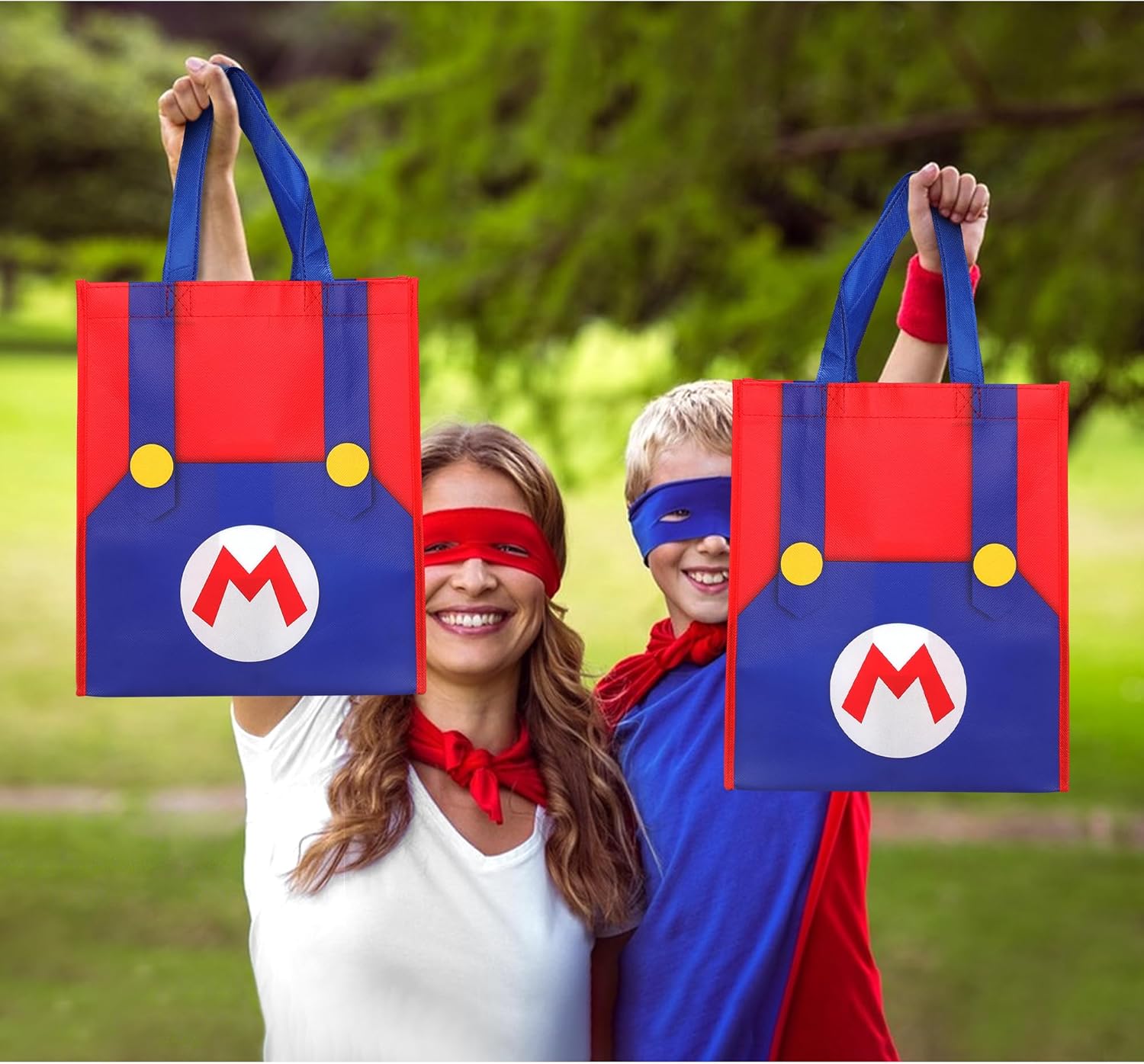 Bolsa de lona con patrón de dibujos animados, bolsa de compras reutilizable respetuosa con el medio ambiente, adecuada para fiestas de cumpleaños,