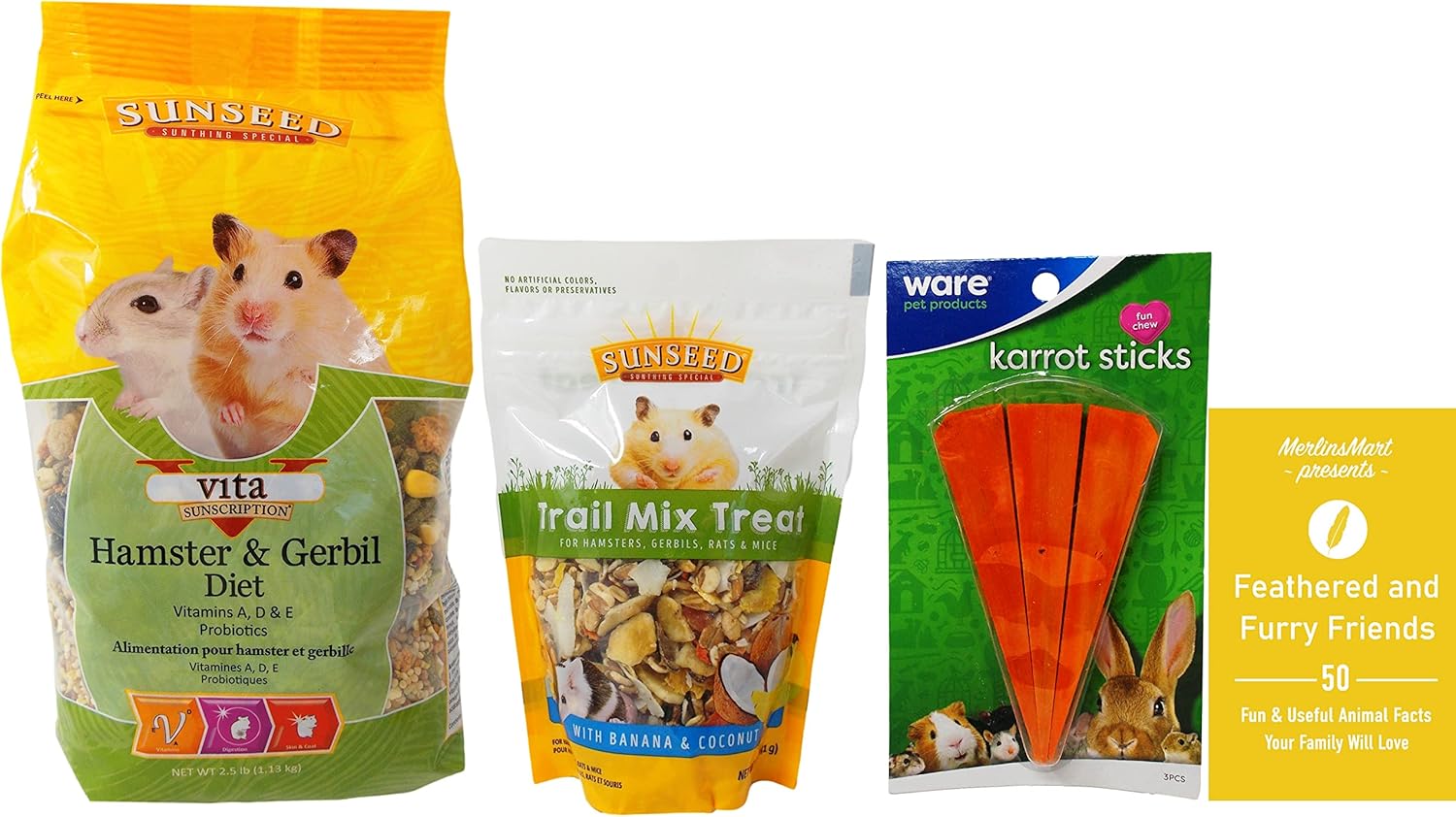 Sunseed Vita Sunscription Diet Hamster Gerbil Food (2.5 libras) con golosinas Trail Mix (5 onzas) – Paquete de folletos masticables y divertidos