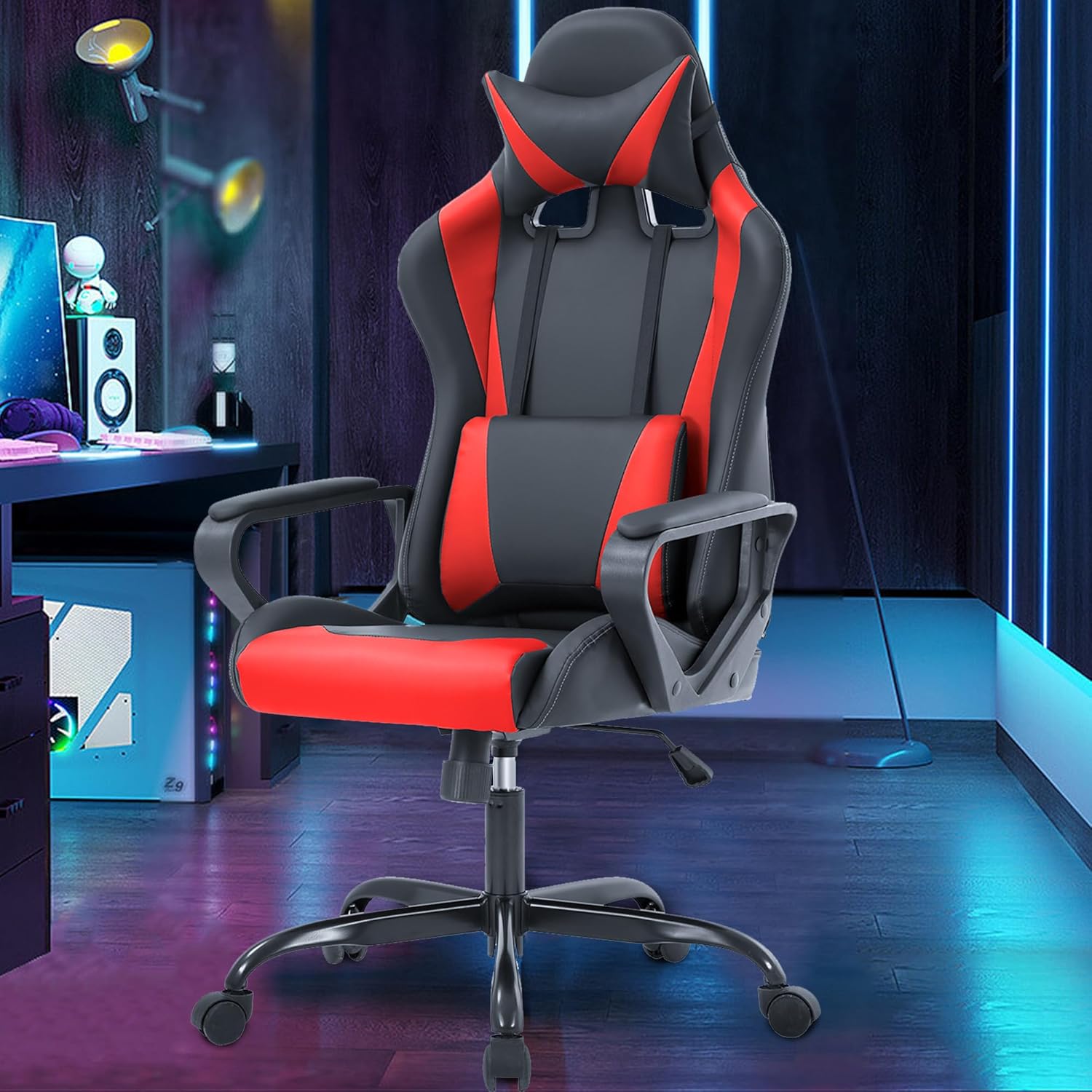 PayLessHere Silla ergonómica de escritorio de carreras, silla de computadora con reposabrazos, giratoria de 360 y ruedas de poliuretano, silla de