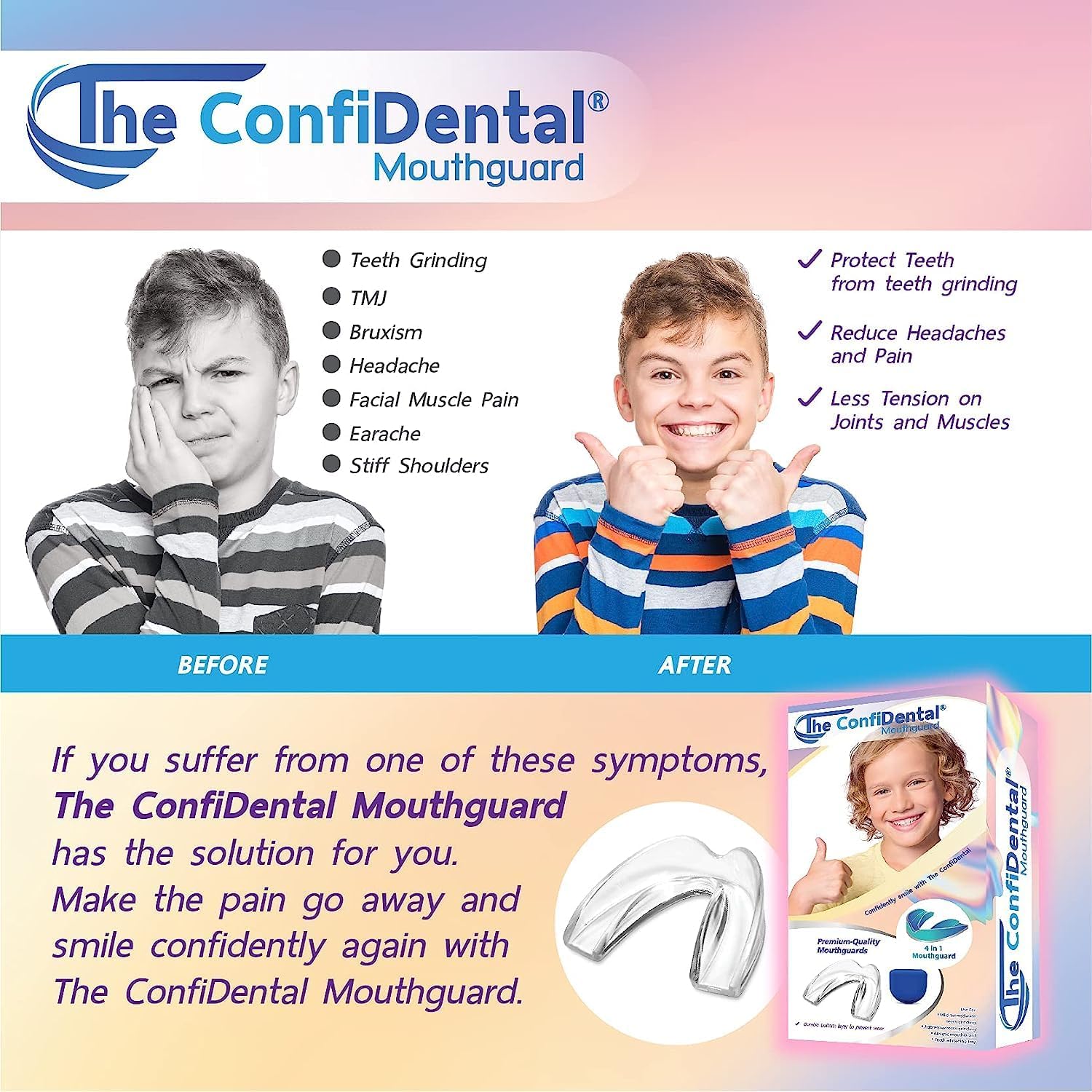 Protector bucal para rechinar los dientes por la noche, 2 modelos para niños o pequeñas, paquete de 6 protectores nocturnos dentales moldeables para