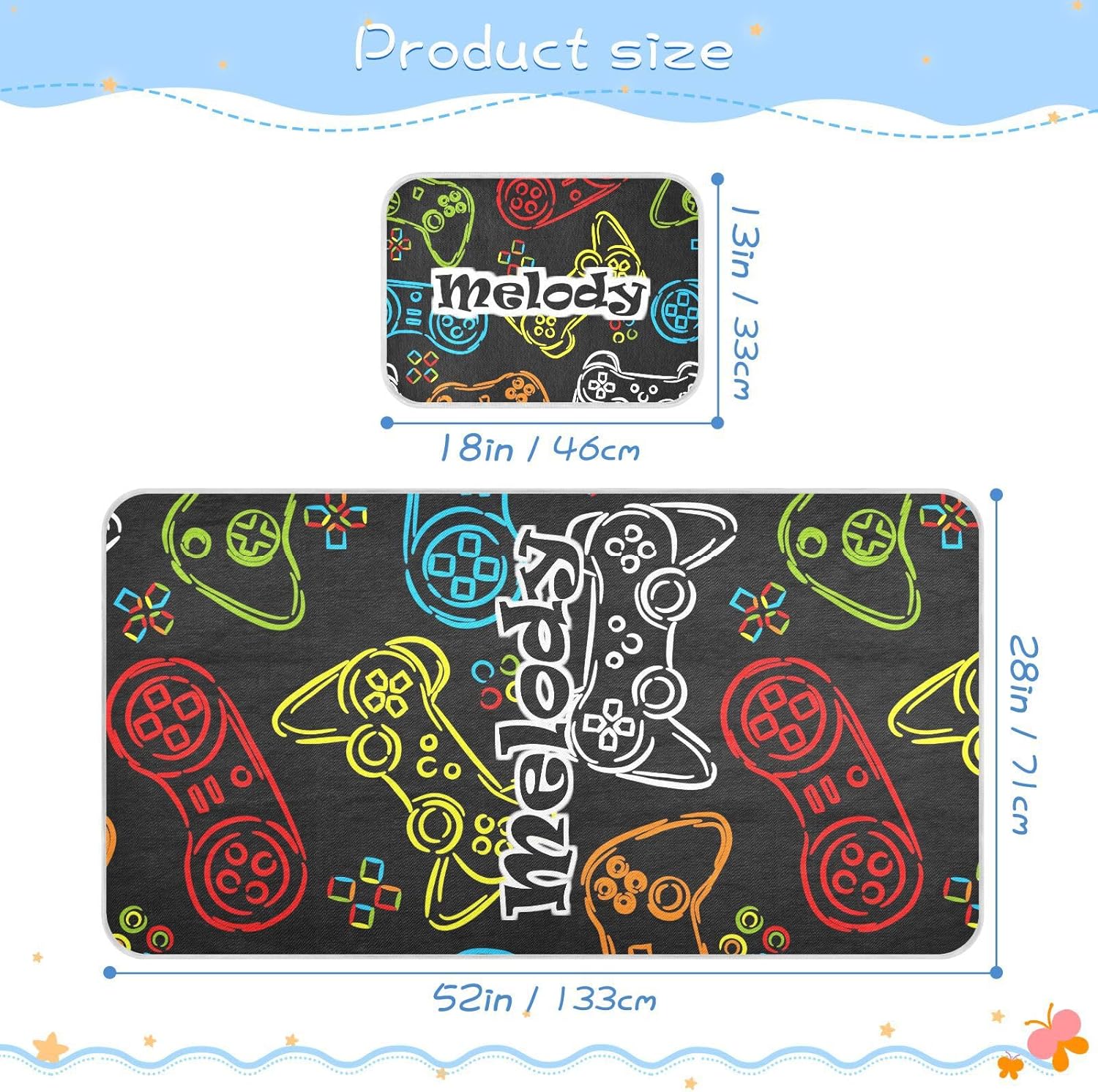 Custom Games Player Joysticks Crib Mattress Protector Pad for Boys Girls Baby Ice Silk Mat Bed Toddler Fitted Sheet Cooling Mattress Topper Play Mat
