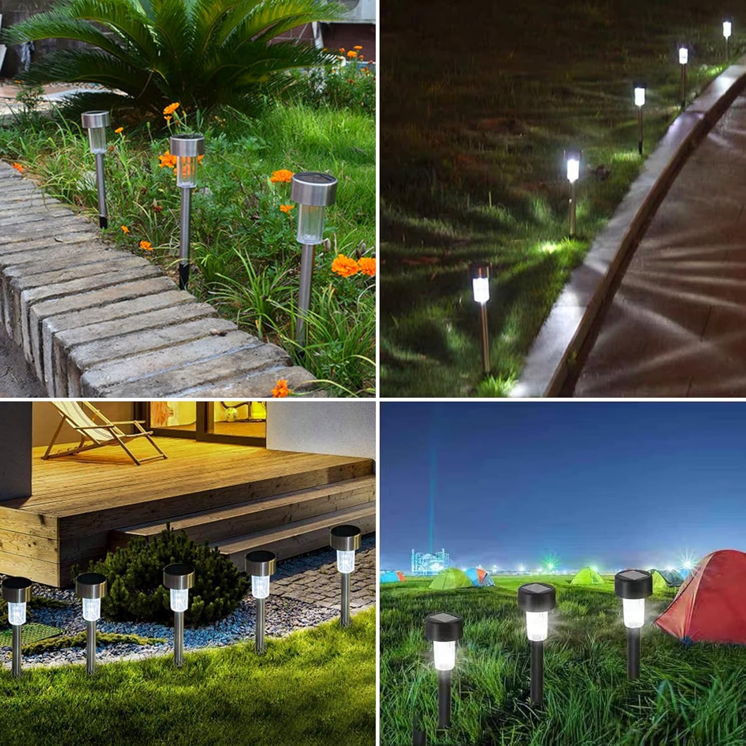 Paquete de 12 luces solares para exteriores, de acero inoxidable, impermeables, luces LED, iluminación de paisaje para jardín, camino, entrada,