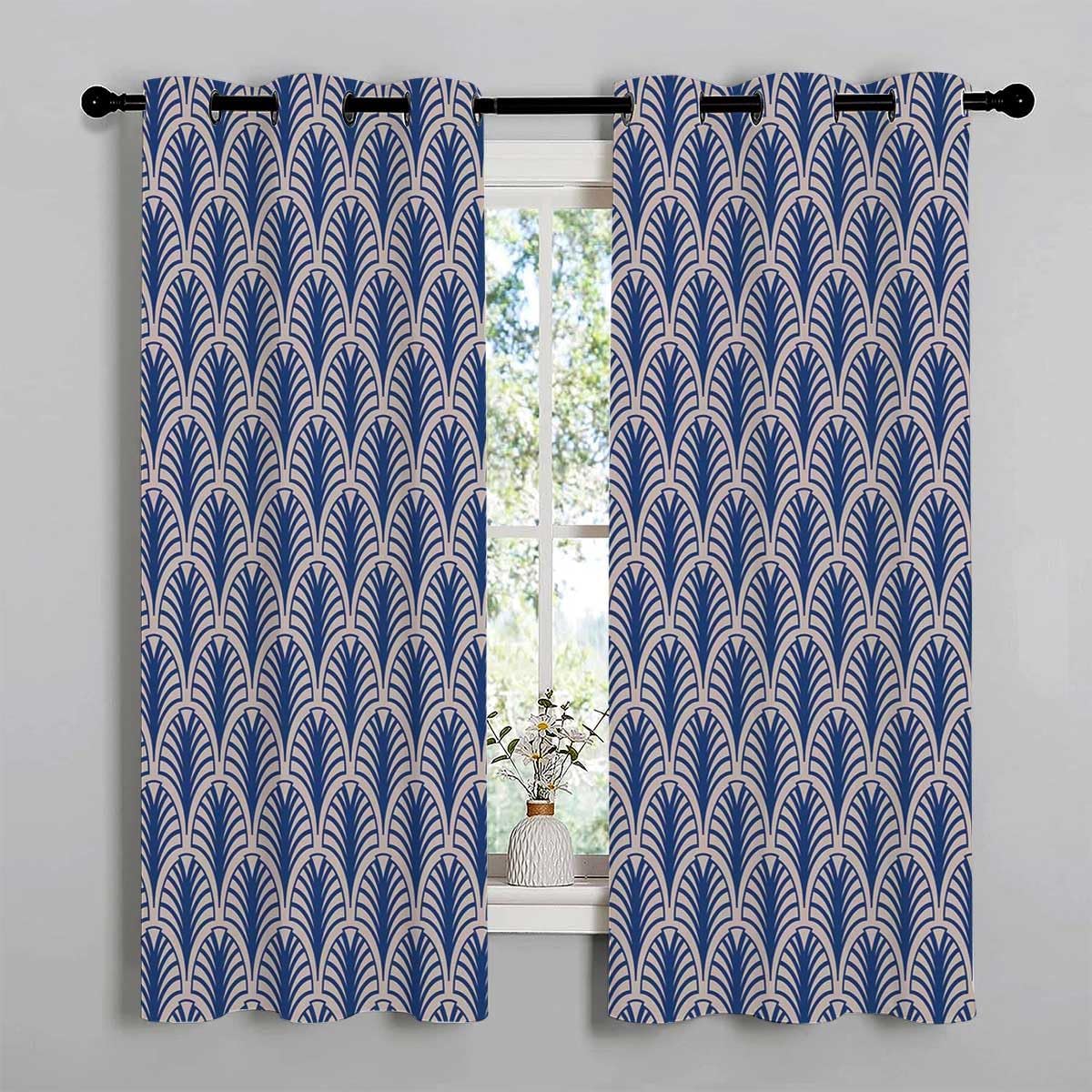 YANFENQI Cortinas para Habitacion Dark Blue Lattice Geometry Polka Dots Nordic Doorway Curtain Blackout Material 55Inch Width by 55Inch Length,2