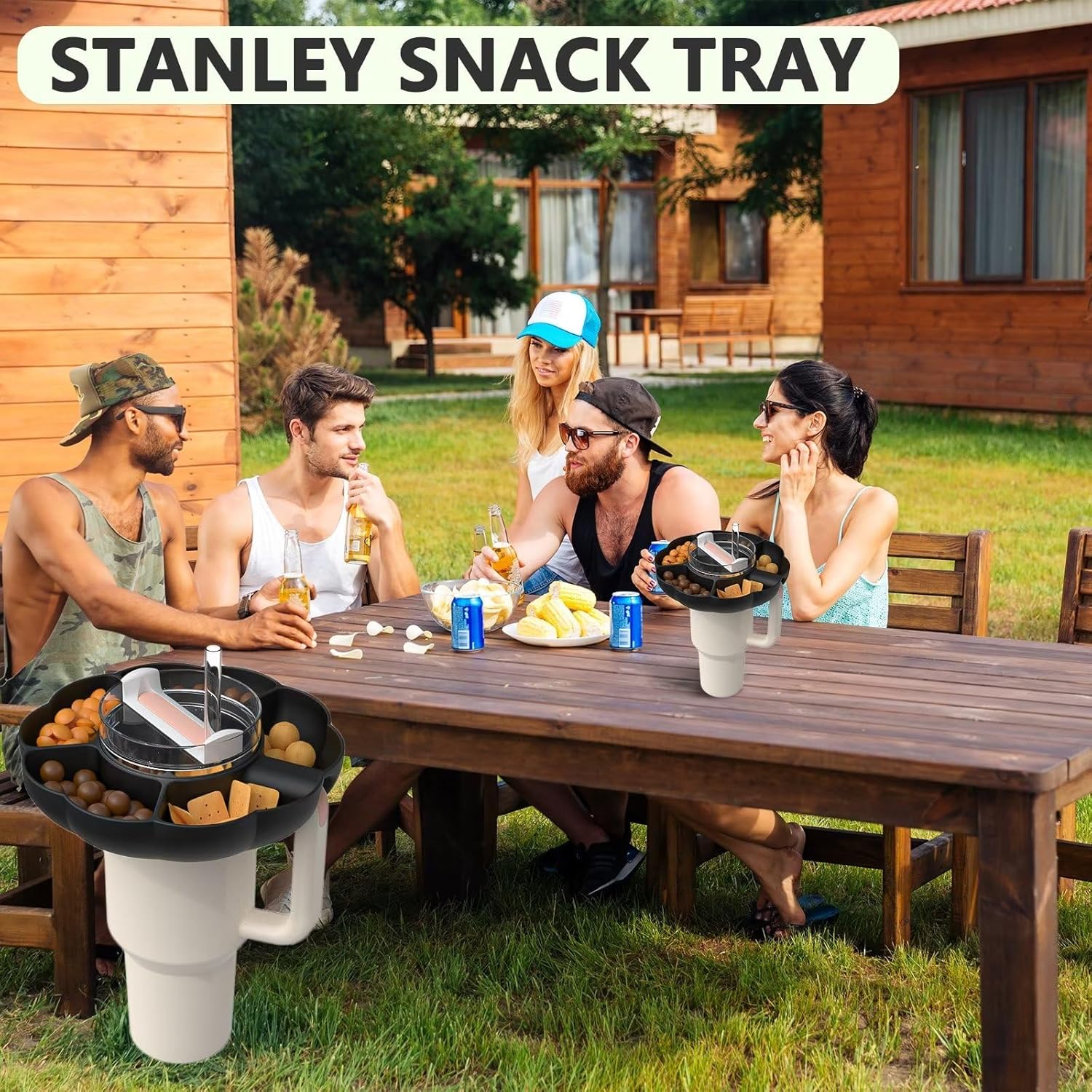 Stanley – Bandeja de aperitivos para vaso Stanley de 40 onzas con asa, accesorios de taza Stanley para Stanley Dupe de 40 onzas, soporte de anillo