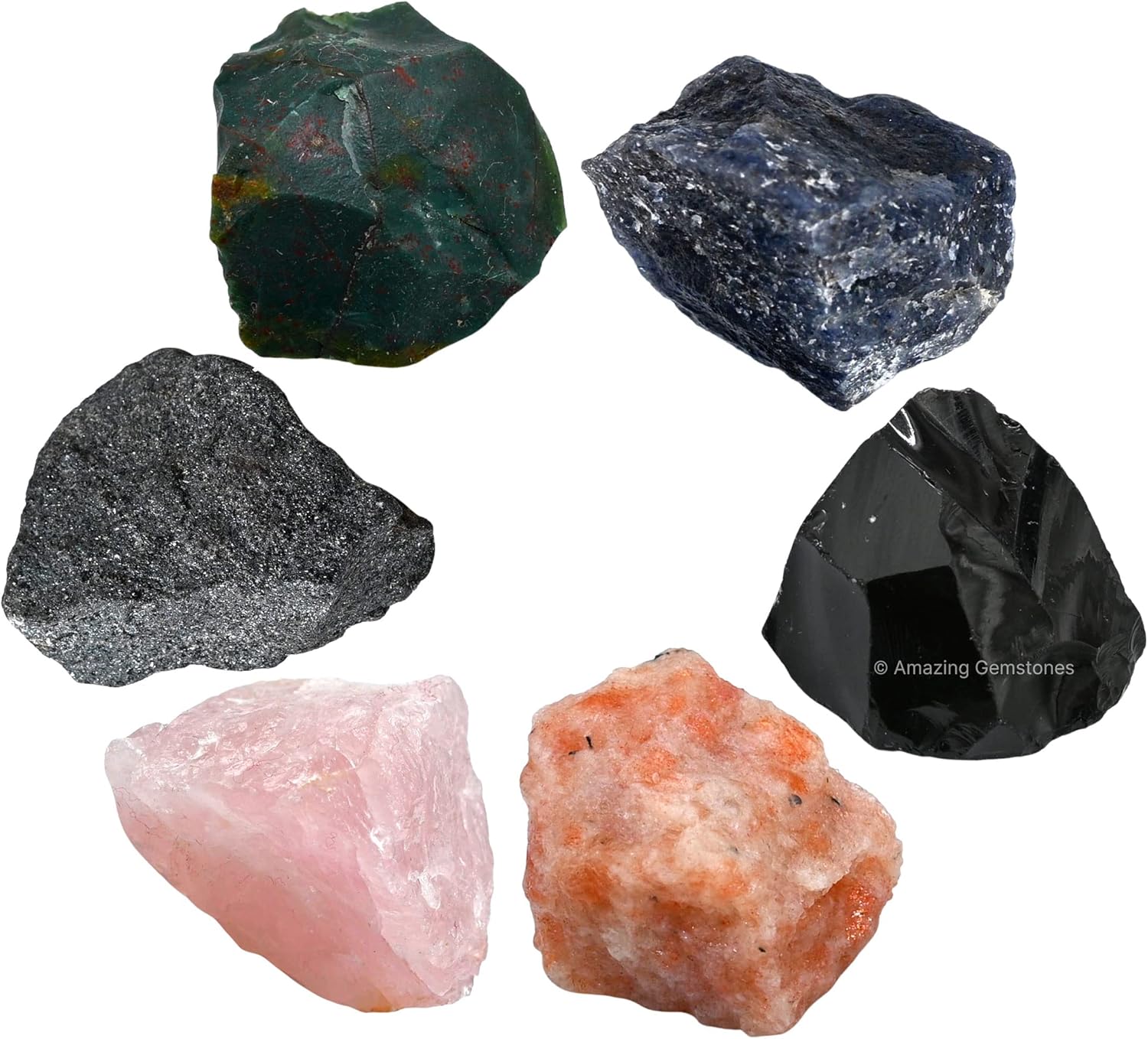 Cristales para el embarazo, juego de 6 piedras de sangre, iolita, hematita, cuarzo rosa, obsidiana negra y cristales curativos y piedras solares