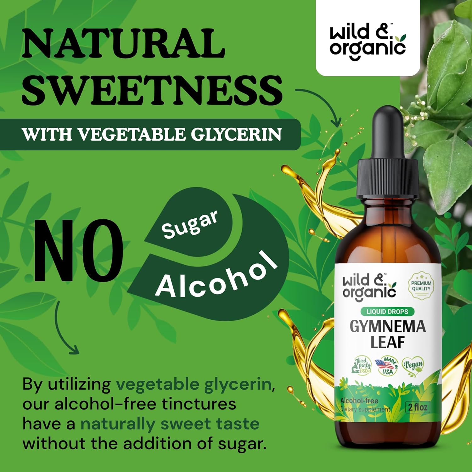 Gymnema Sylvestre Extracto líquido  Suplemento orgánico de Gymnema Sylvestre  Gotas de Gymnema Sylvestre veganas, sin alcohol, 2 onzas líquidas