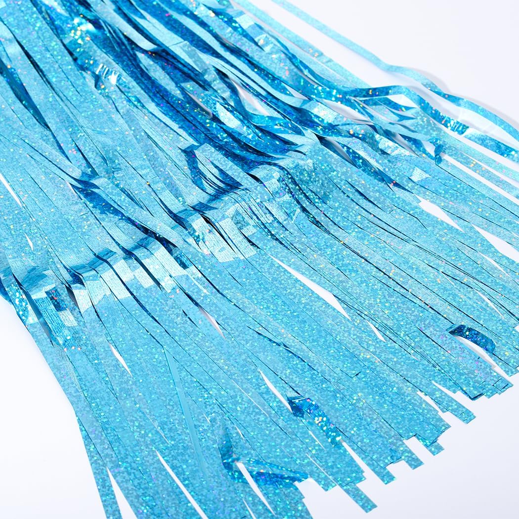 Cortinas metálicas de oropel con flecos de papel de aluminio azul, decoración de belleza para cumpleaños, despedida de soltera, baby shower,