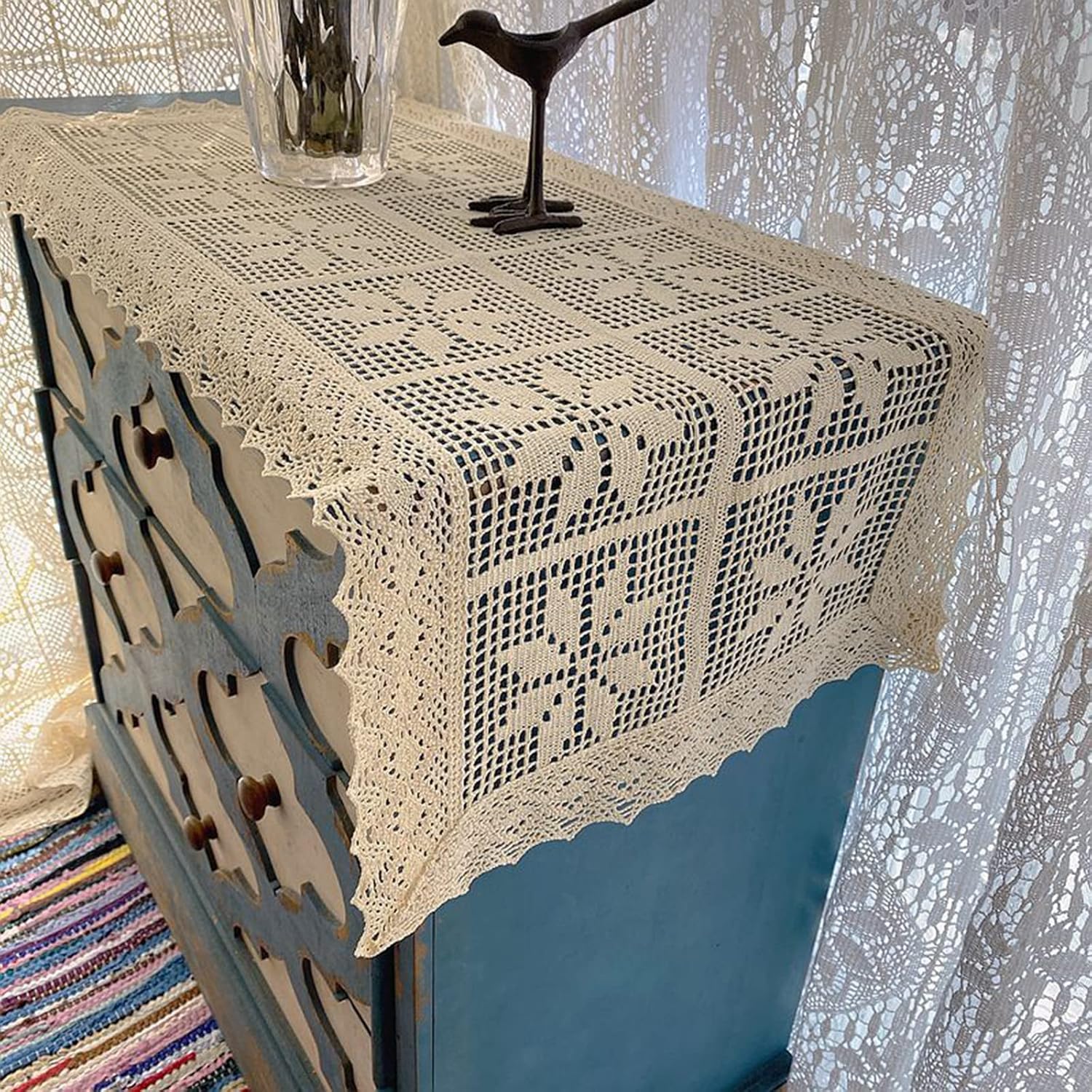 Cubierta elegante de ganchillo Dollies para fiestas, banquetes, centro de mesa, 15 x 51 pulgadas, regalo de inauguración de la casa, fácil de