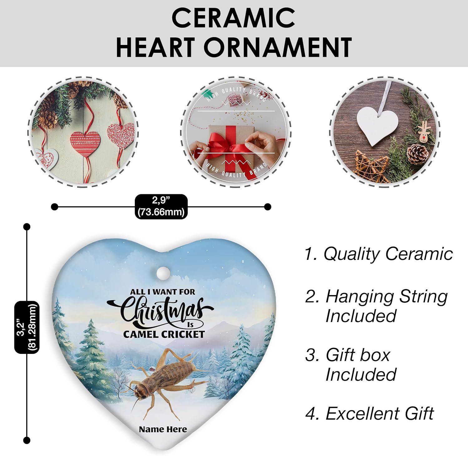 Adorno de regalo personalizado de grillo de camello 2023 para decoración del árbol de Navidad, regalos de recuerdo personalizados para dueños de